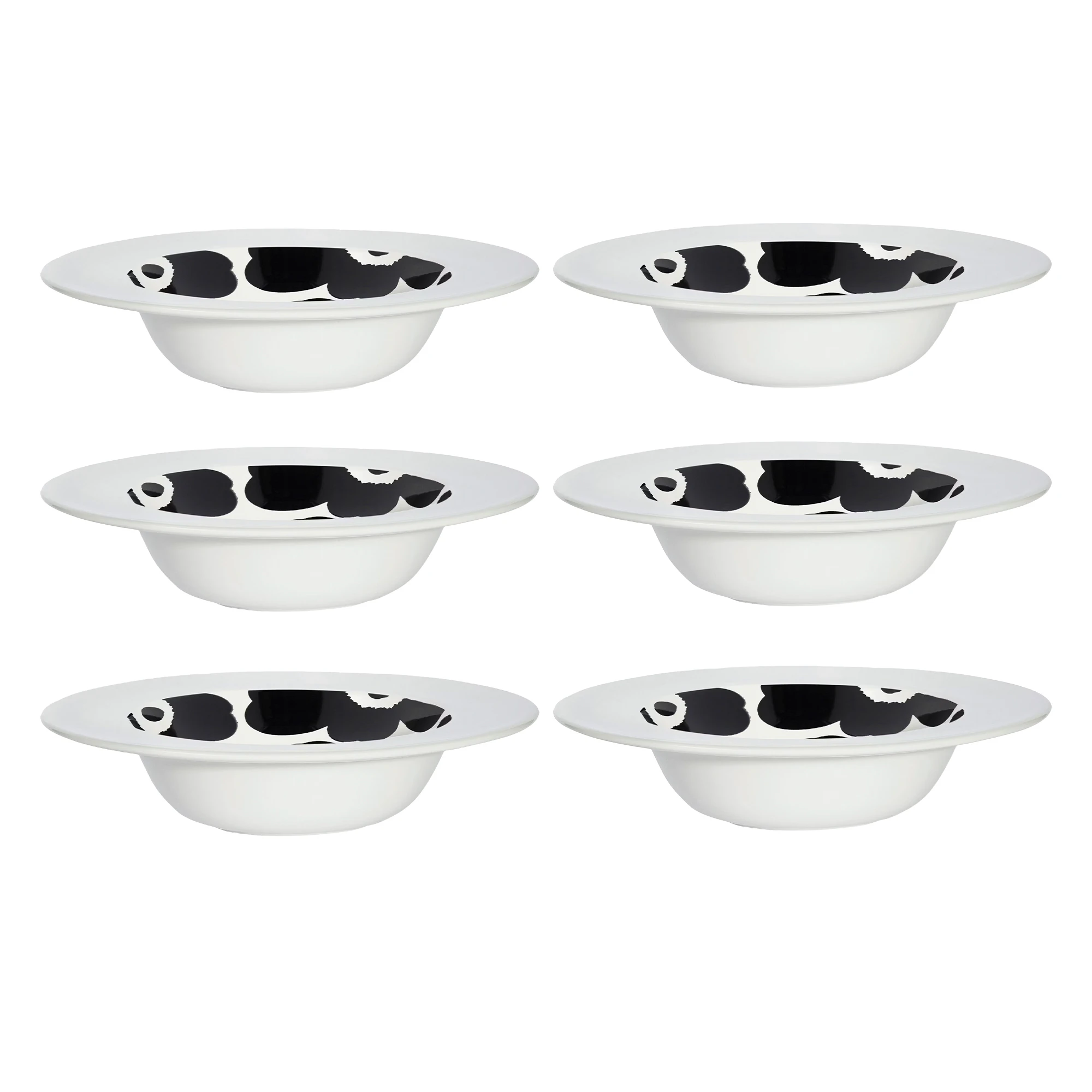 Marimekko Oiva / Unikko Dyp Tallerken 20 Cm 6-pk - Dype tallerkener Stengods Sort - 074370-109X6