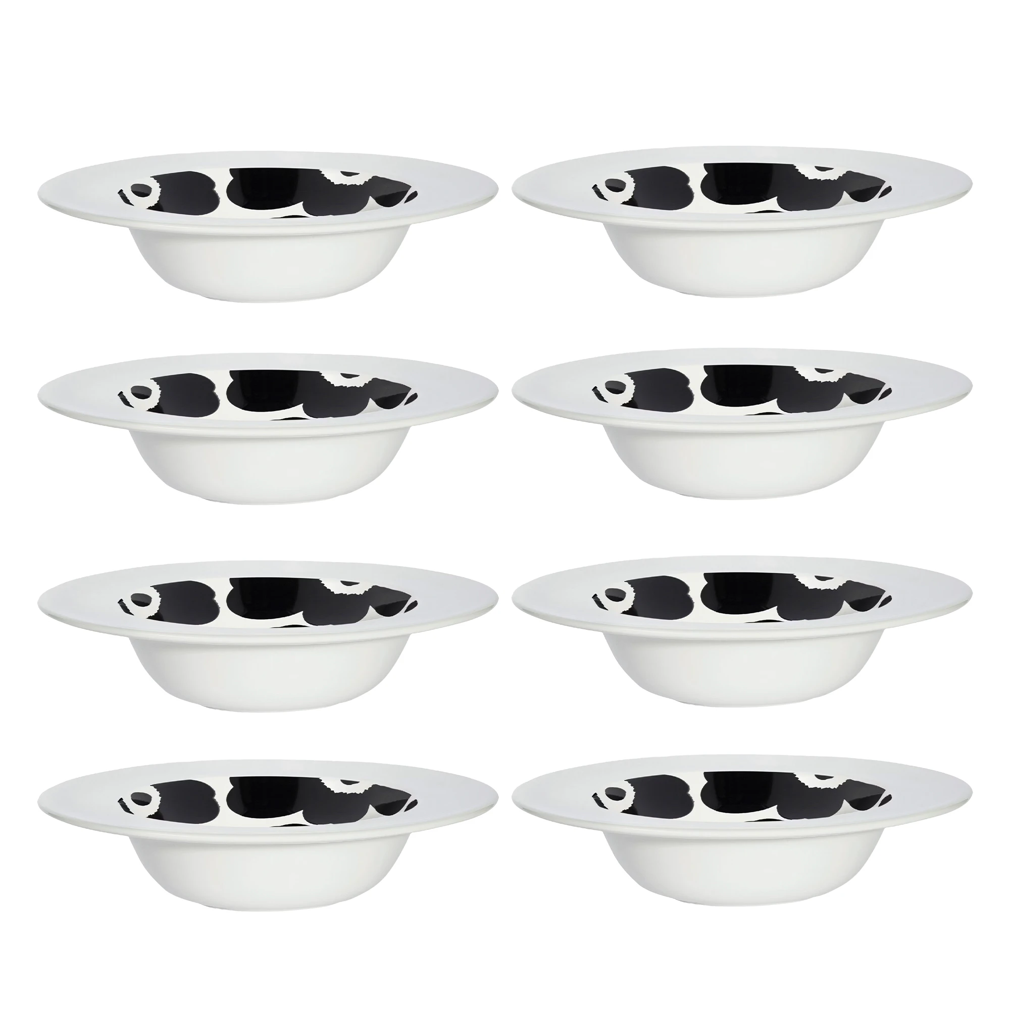 Marimekko Oiva / Unikko Dyp Tallerken 20 Cm 8-pk - Dype tallerkener Stengods Sort - 074370-109X8