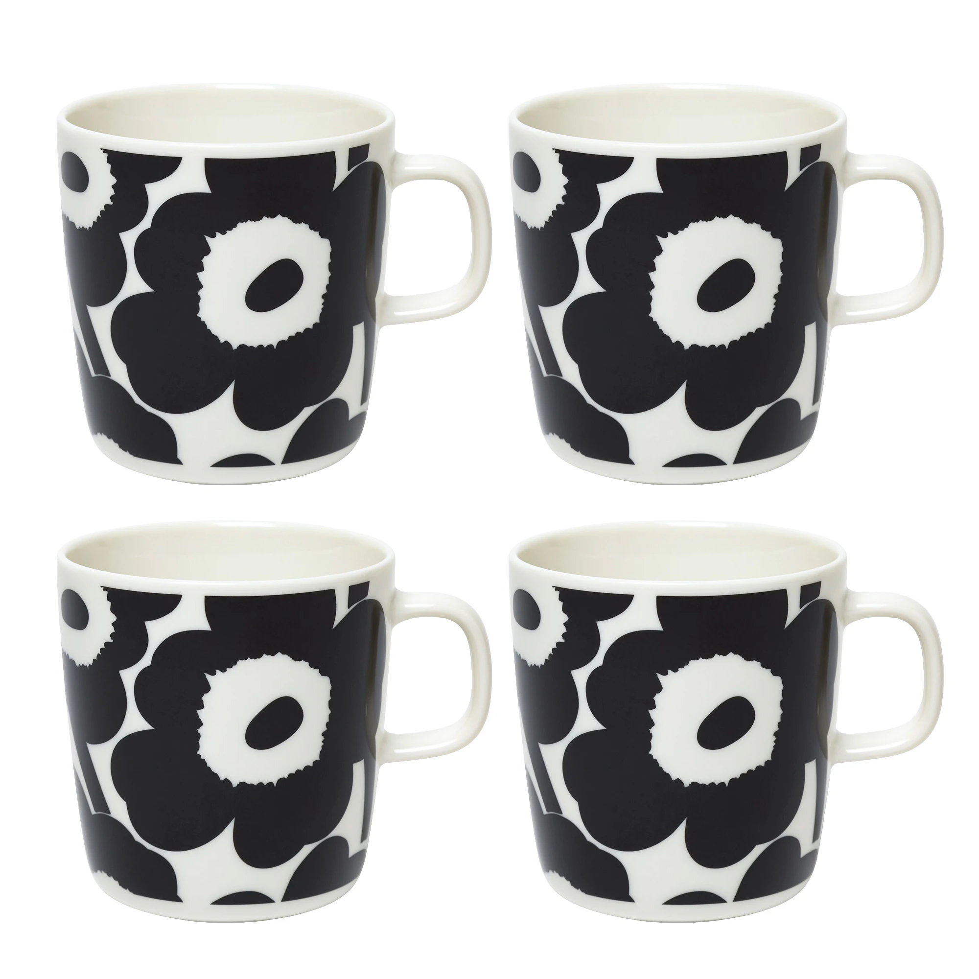Marimekko Oiva / Unikko Krus 40 Cl 4-pk / Hvit - Kaffekopper Stengods Sort - 070636-190X4
