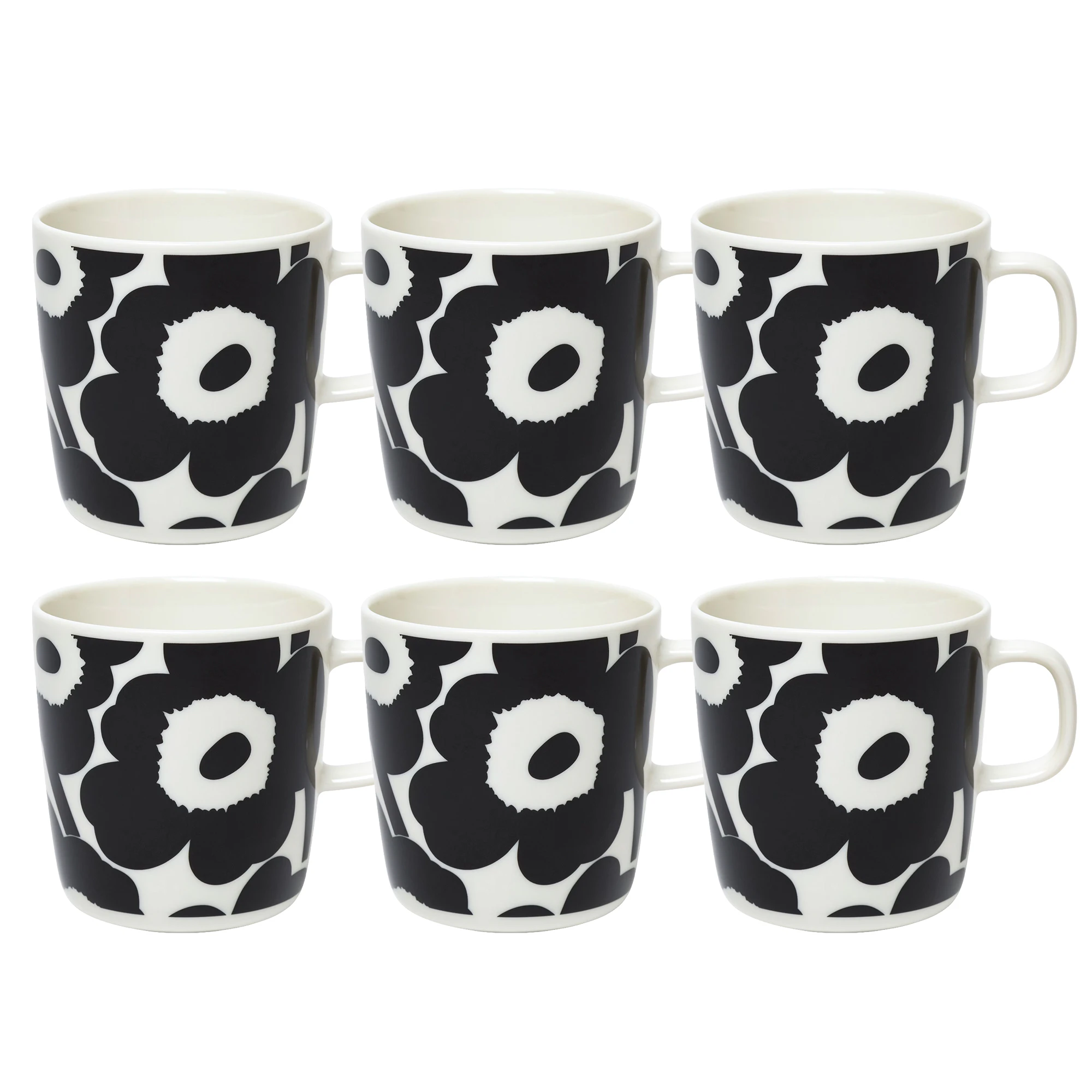 Marimekko Oiva / Unikko Krus 40 Cl 6-pk / Hvit - Kaffekopper Stengods Sort - 070636-190X6