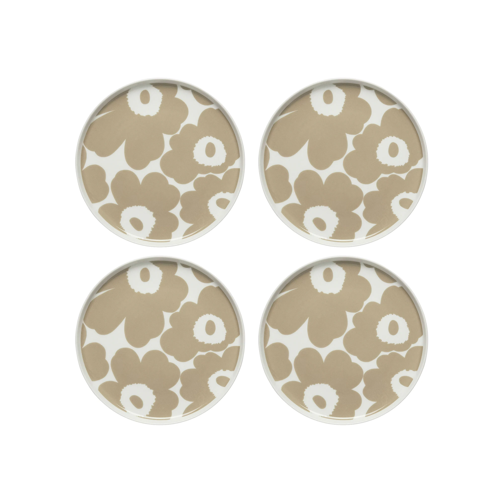 Marimekko Oiva / Unikko Sidetallerken 20 Cm 4-pk / Hvit - Asjetter Stengods Beige - 070399-180X4