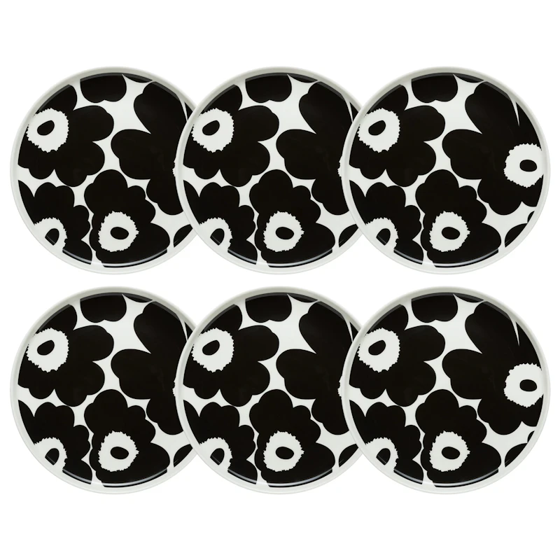 Oiva / Unikko Sidetallerken 20 cm 6-pk, Sort / Hvit