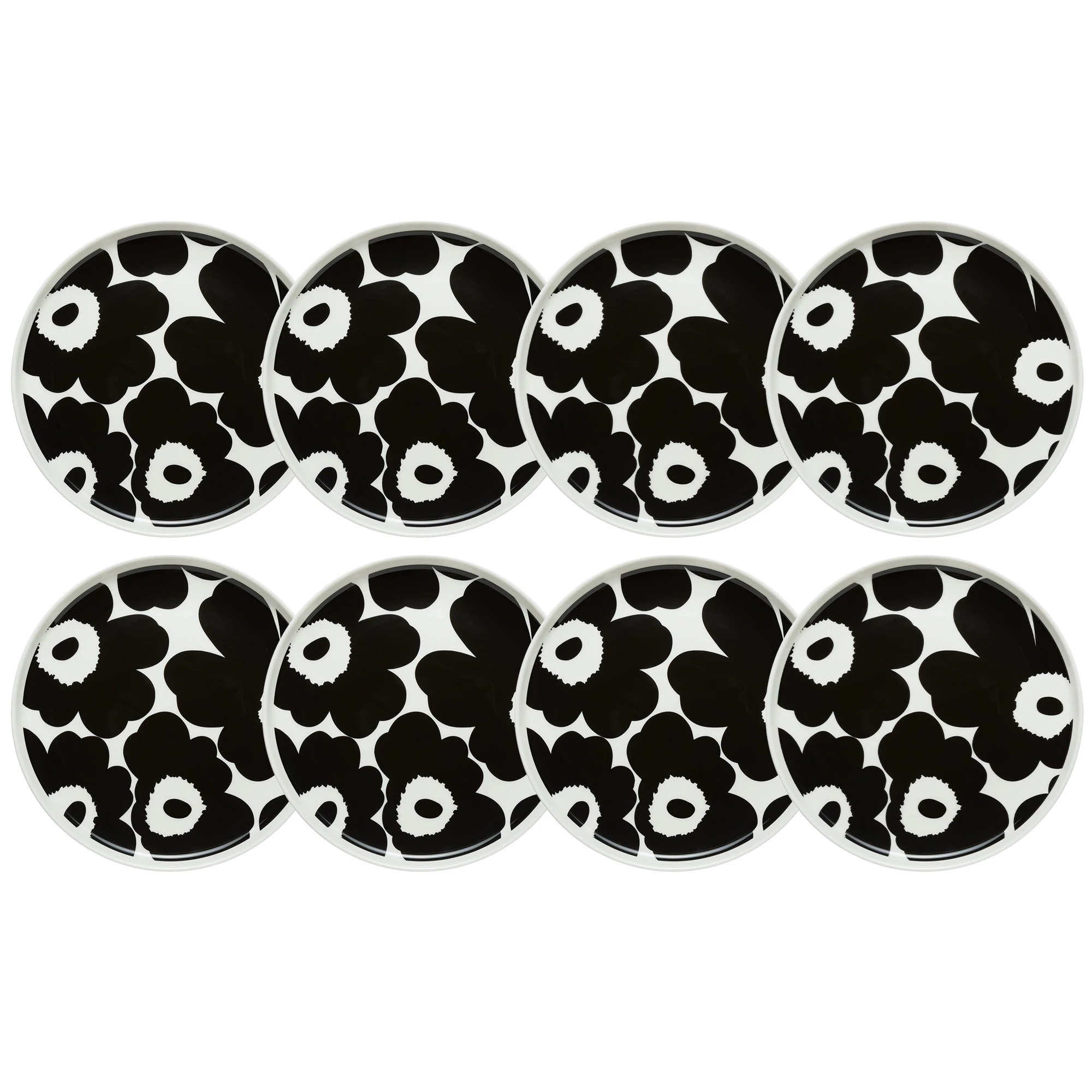 Marimekko Oiva / Unikko Sidetallerken 20 Cm 8-pk / Hvit - Asjetter Stengods Sort - 070763-190X8