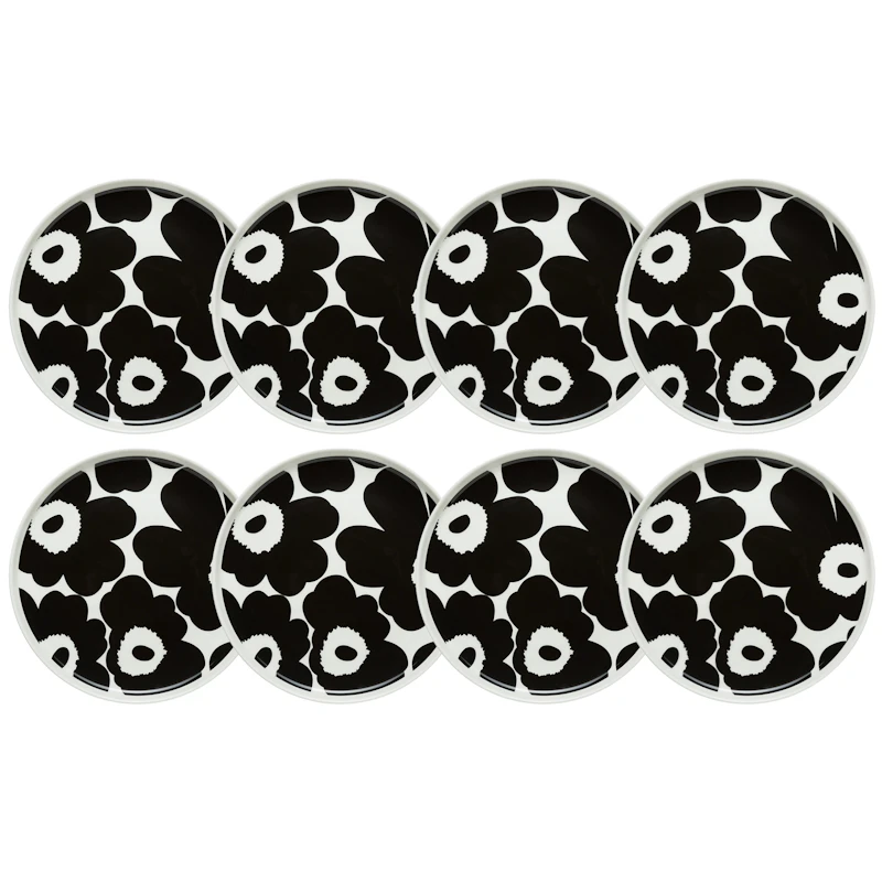 Oiva / Unikko Sidetallerken 20 cm 8-pk, Sort / Hvit
