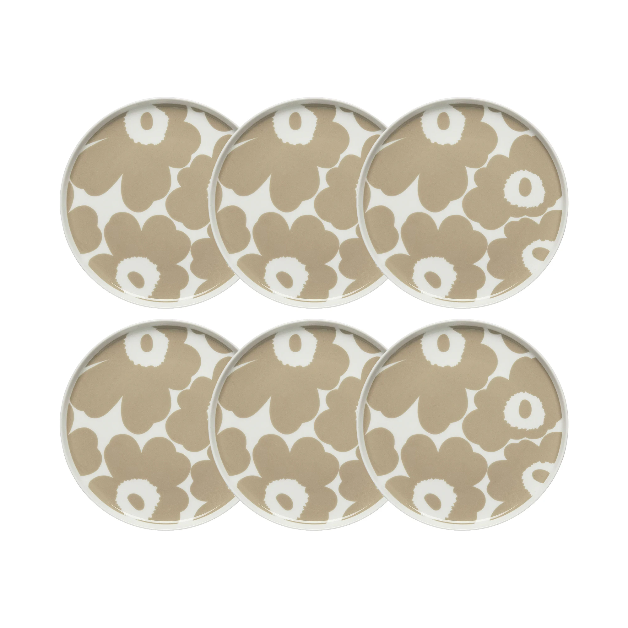 Marimekko Oiva / Unikko Sidetallerken 20 Cm 6-pk / Hvit - Asjetter Stengods Beige - 070399-180X6