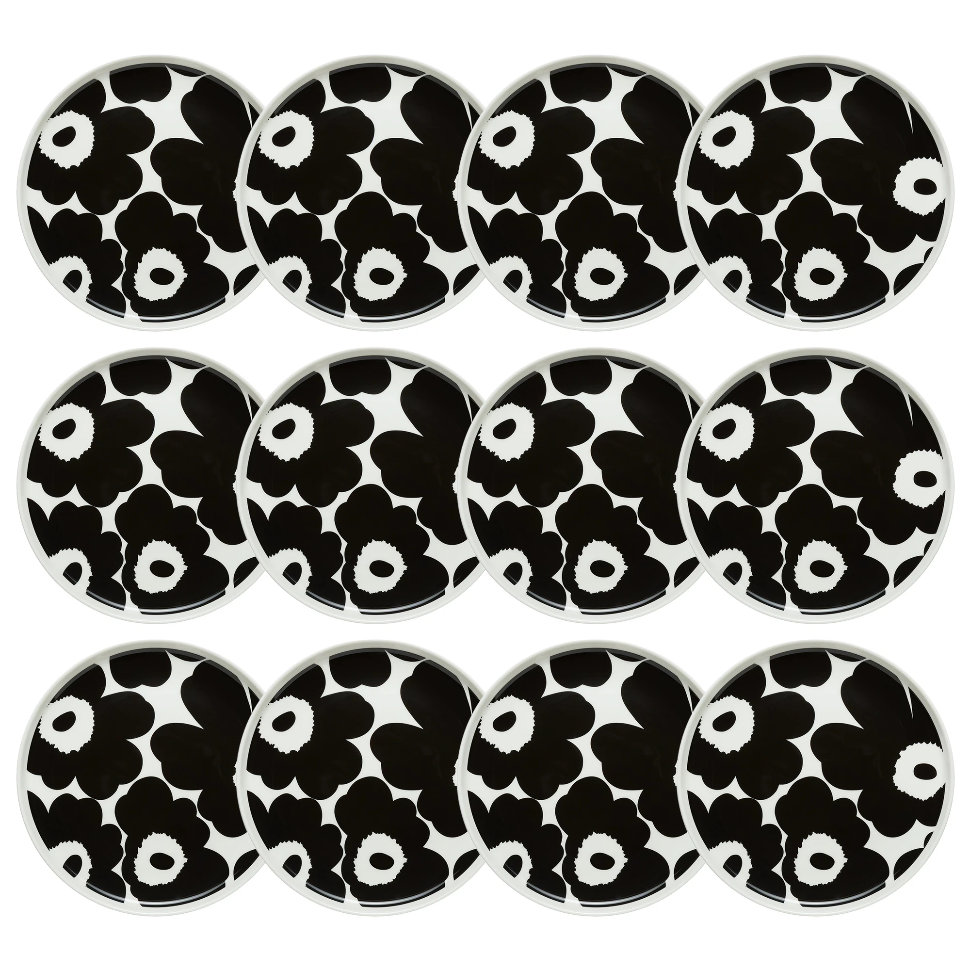 Marimekko Oiva / Unikko Sidetallerken 20 Cm 12-pk / Hvit - Asjetter Stengods Sort - 070763-190X12