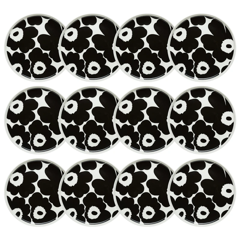 Oiva / Unikko Sidetallerken 20 cm 12-pk, Sort / Hvit