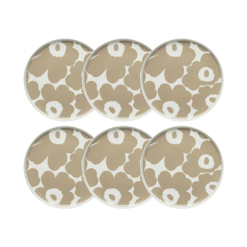 Oiva / Unikko Sidetallerken 20 cm 6-pk, Beige / Hvit