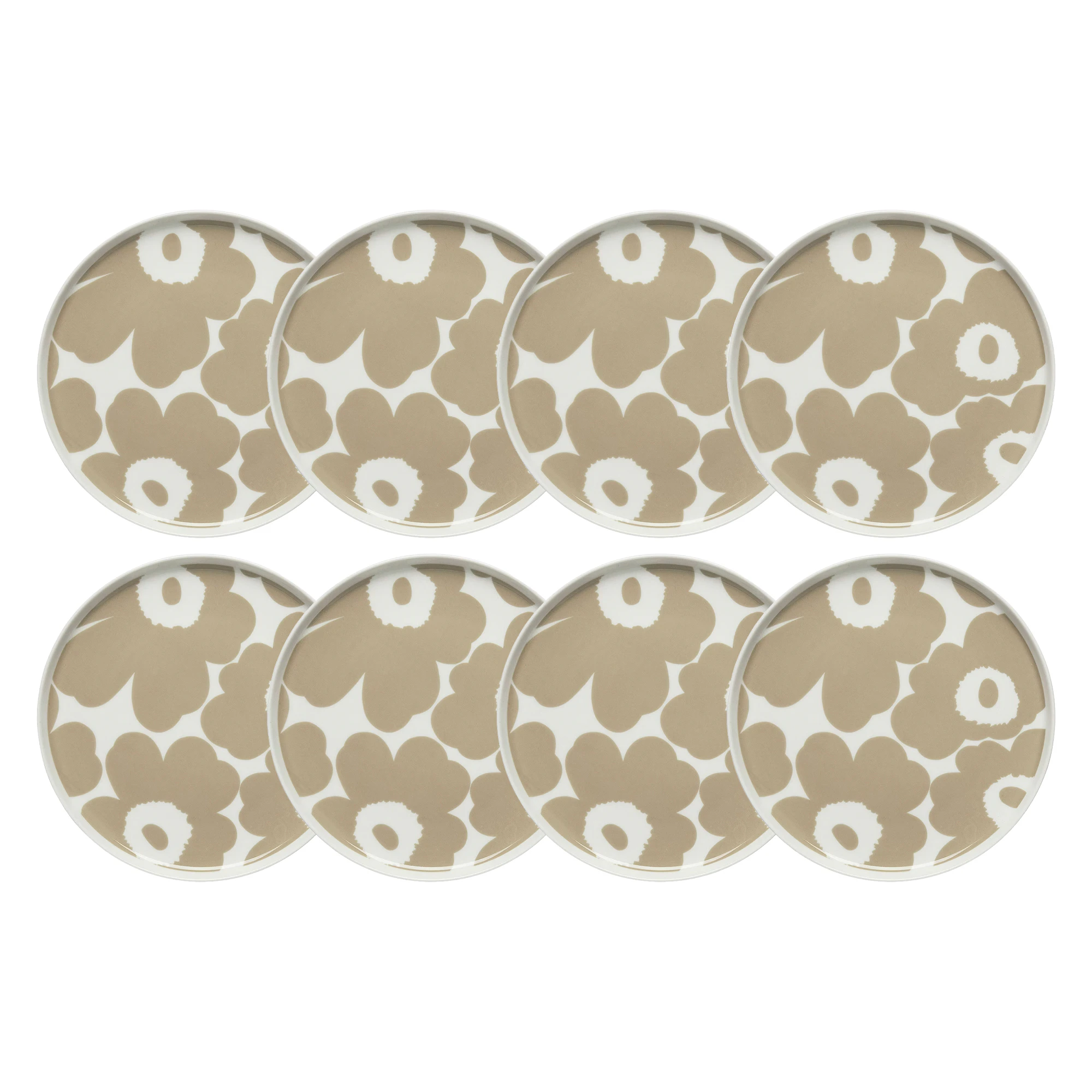 Marimekko Oiva / Unikko Sidetallerken 20 Cm 8-pk / Hvit - Asjetter Stengods Beige - 070399-180X8