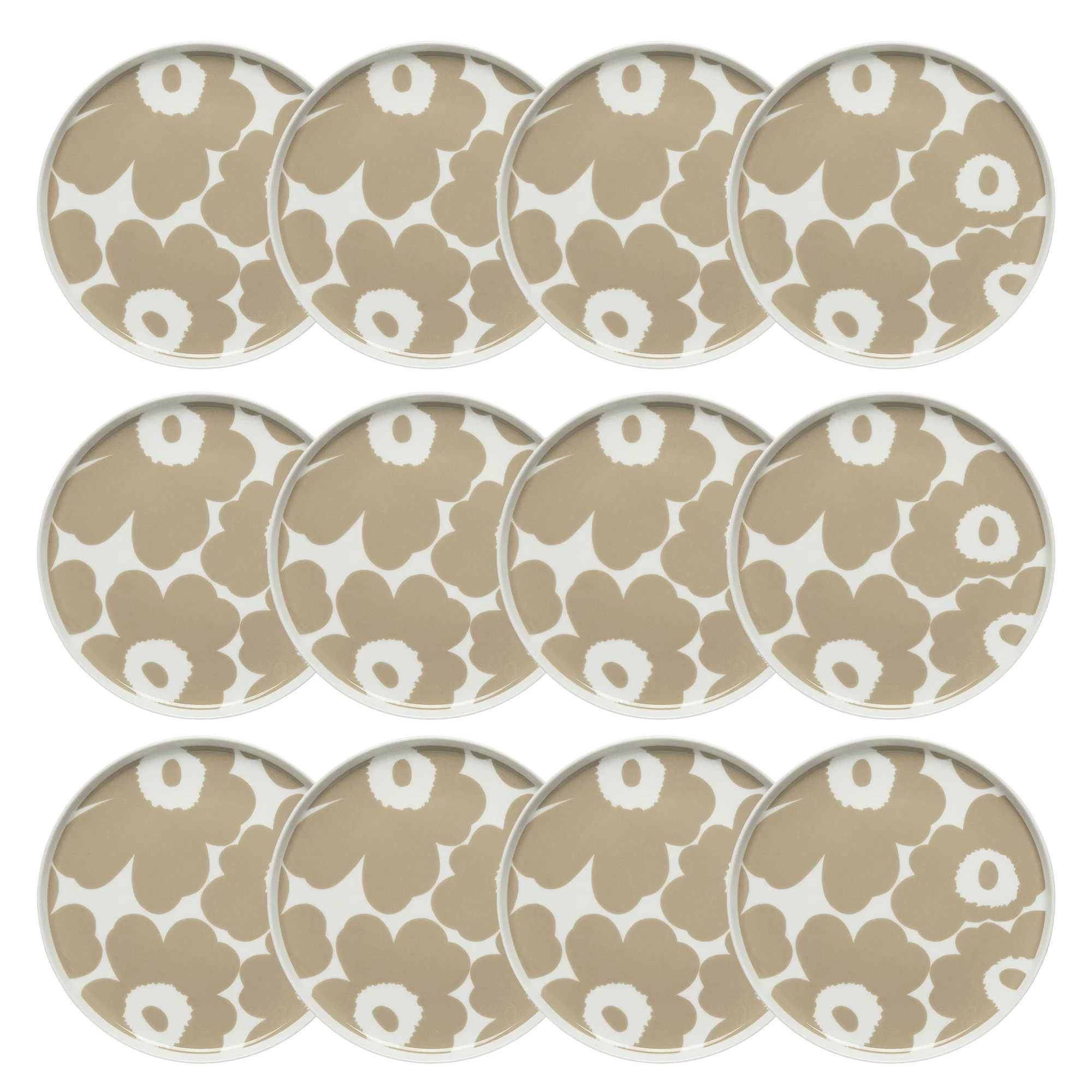 Marimekko Oiva / Unikko Sidetallerken 20 Cm 12-pk / Hvit - Asjetter Stengods Beige - 070399-180X12