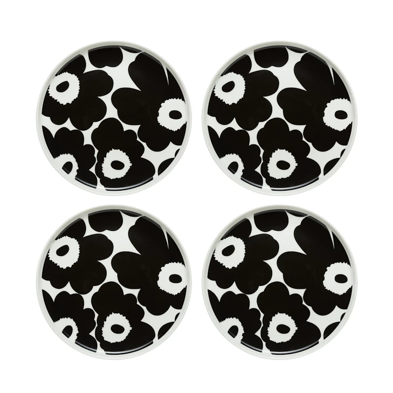 Oiva / Unikko Sidetallerken 20 cm 4-pk, Sort / Hvit
