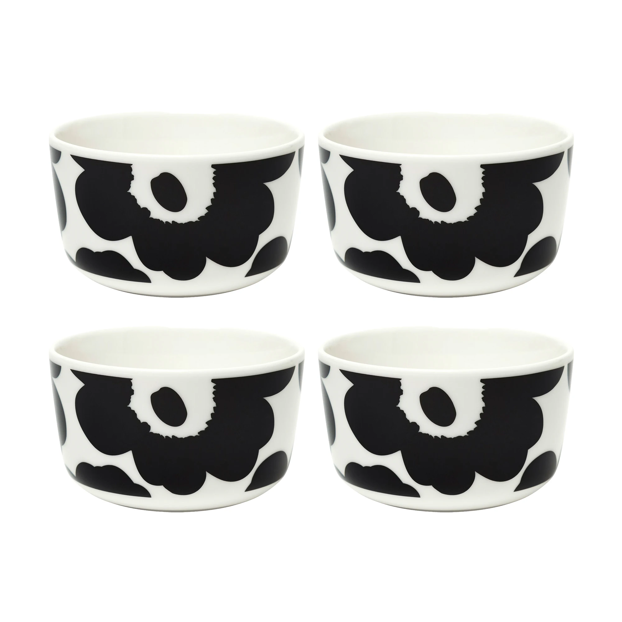 Marimekko Oiva / Unikko Sk&aring;l 25 Cl 4-pk / Hvit - Serveringssk&aring;ler Stengods Sort - 071066-190X4