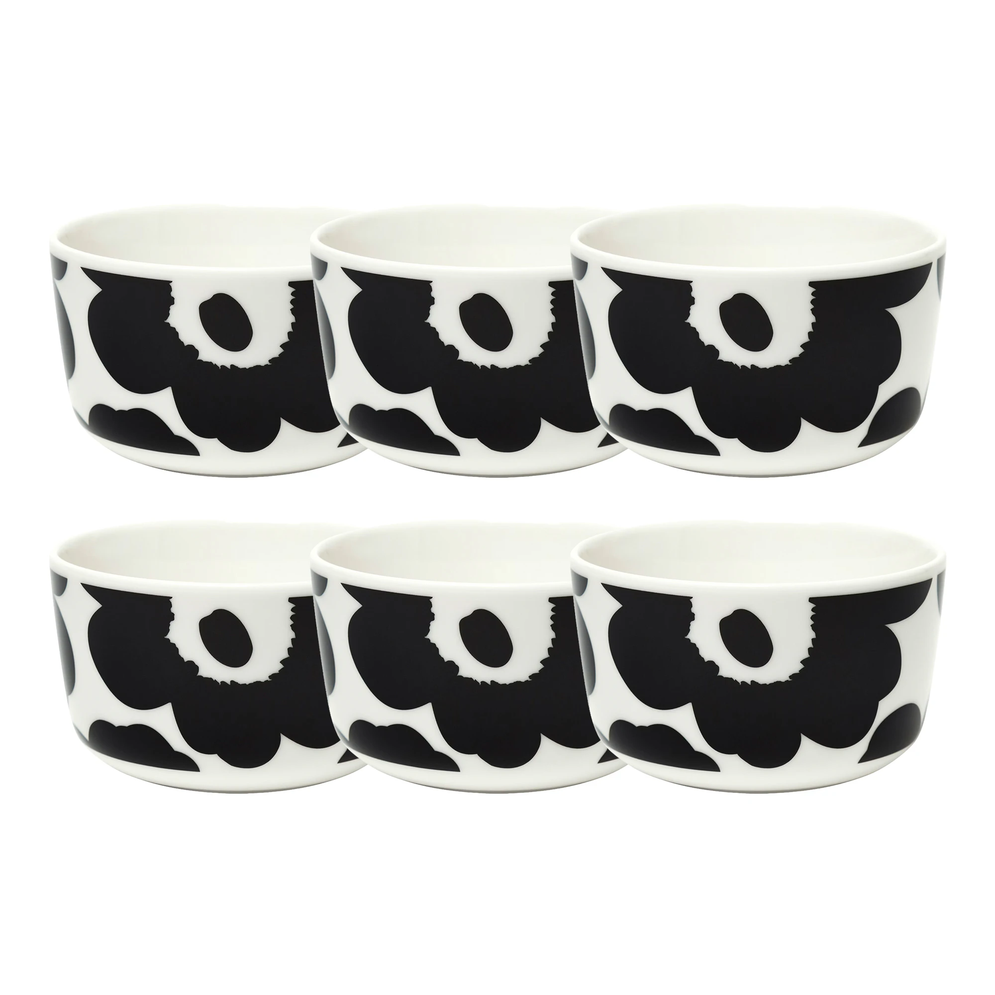 Marimekko Oiva / Unikko Sk&aring;l 25 Cl 6-pk / Hvit - Serveringssk&aring;ler Stengods Sort - 071066-190X6
