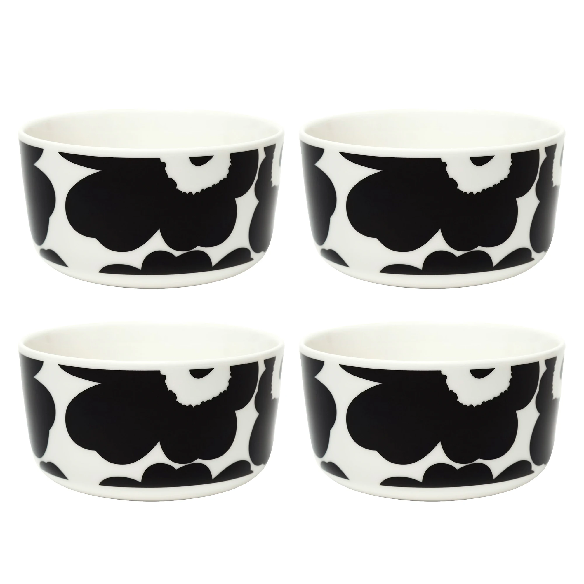 Marimekko Oiva / Unikko Sk&aring;l 50 Cl 4-pk / Hvit - Serveringssk&aring;ler Stengods Sort - 070638-190X4
