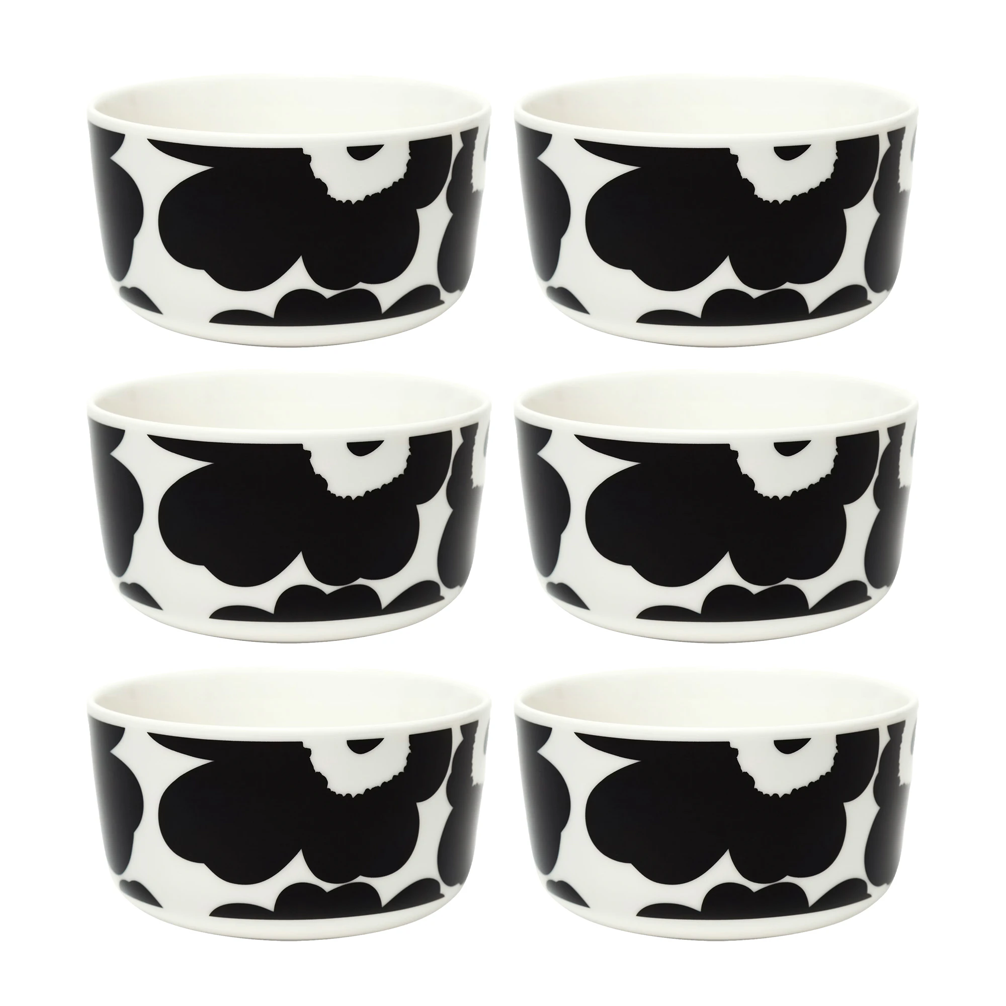 Marimekko Oiva / Unikko Sk&aring;l 50 Cl 6-pk / Hvit - Serveringssk&aring;ler Stengods Sort - 070638-190X6