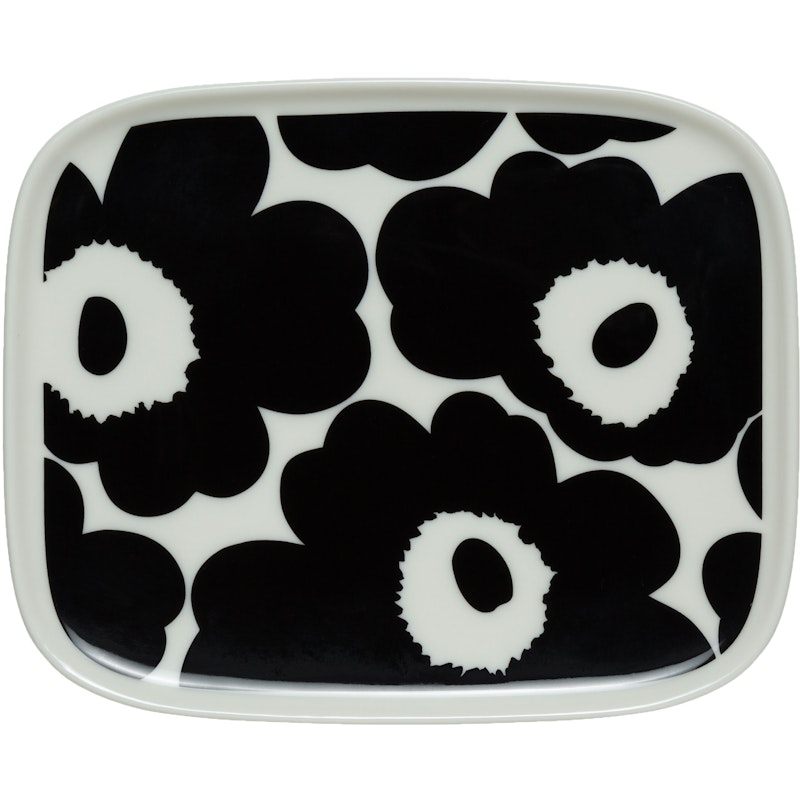 Oiva/Unikko Tallerken 12x15 cm, Svart / Hvit