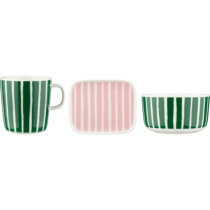 Piccolo Frokostsett 3-pk, Hvit / Rosa / Grønn