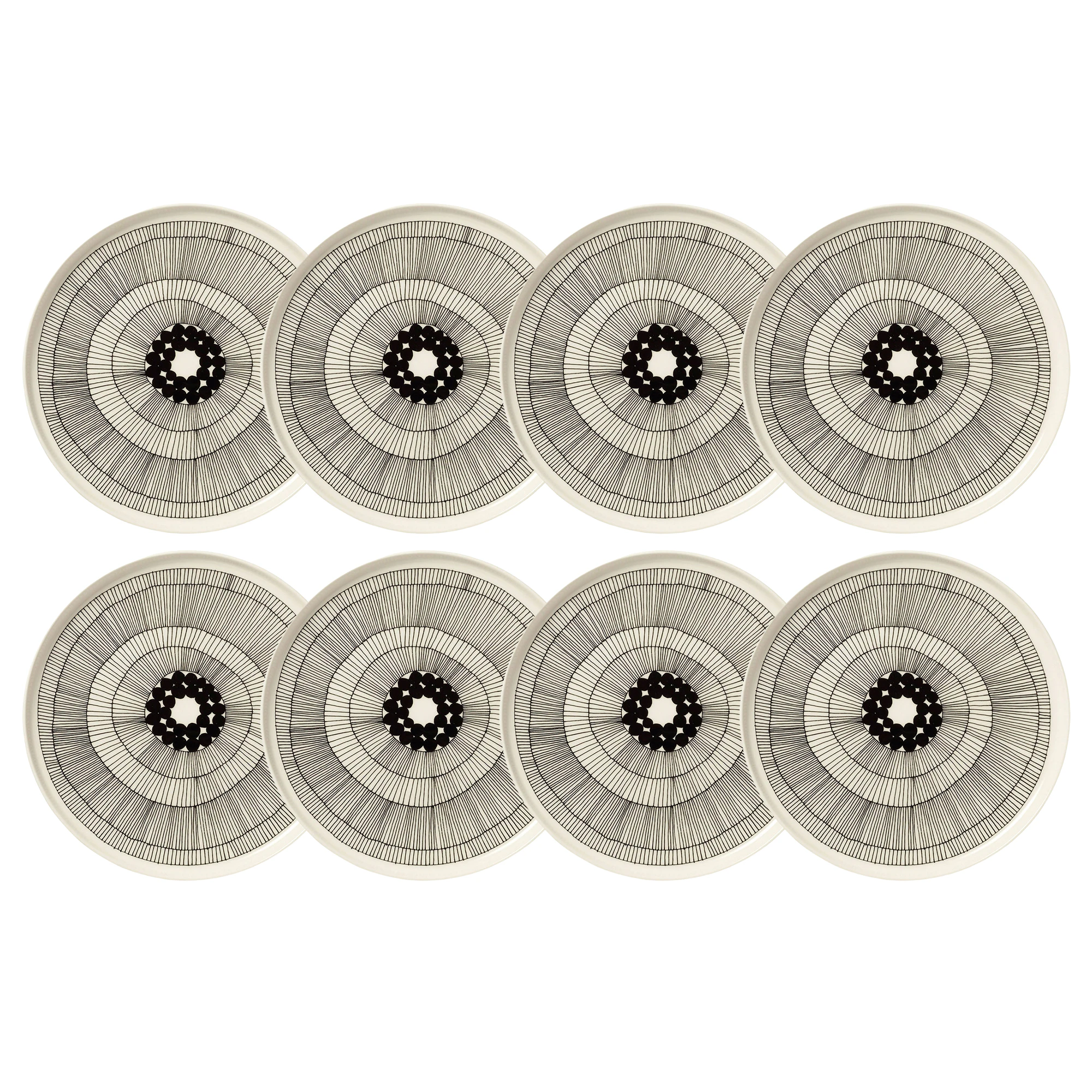 Marimekko Siirtolapuutarha Tallerken 25 Cm 8-pk - Tallerkener Stengods Sort - 063304-191X8
