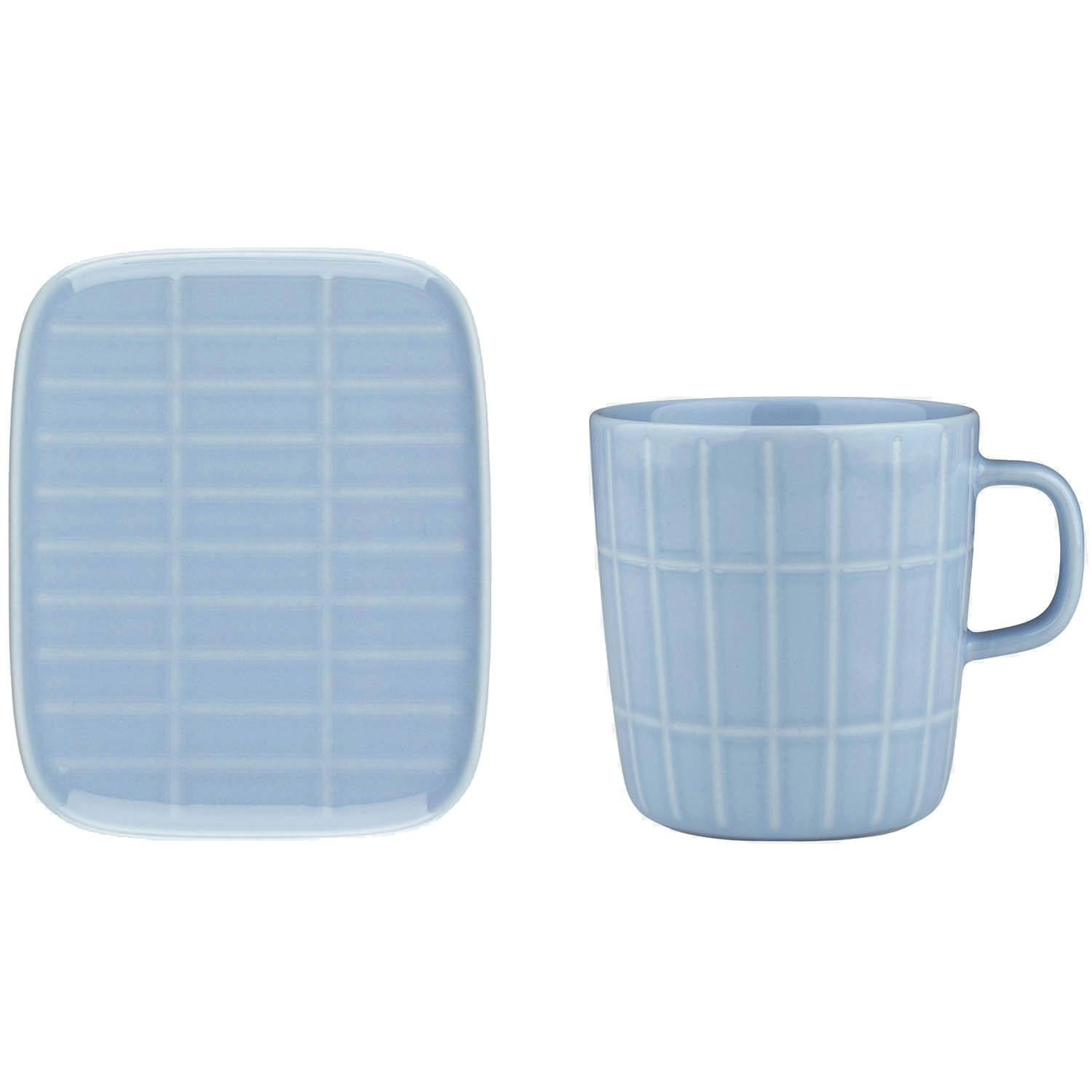 Marimekko Tiiliskivi Krus 40 Cl + Tallerken 12x15 Cm -  Kaffekopper Stengods Lys Bl&aring; - 073671-150