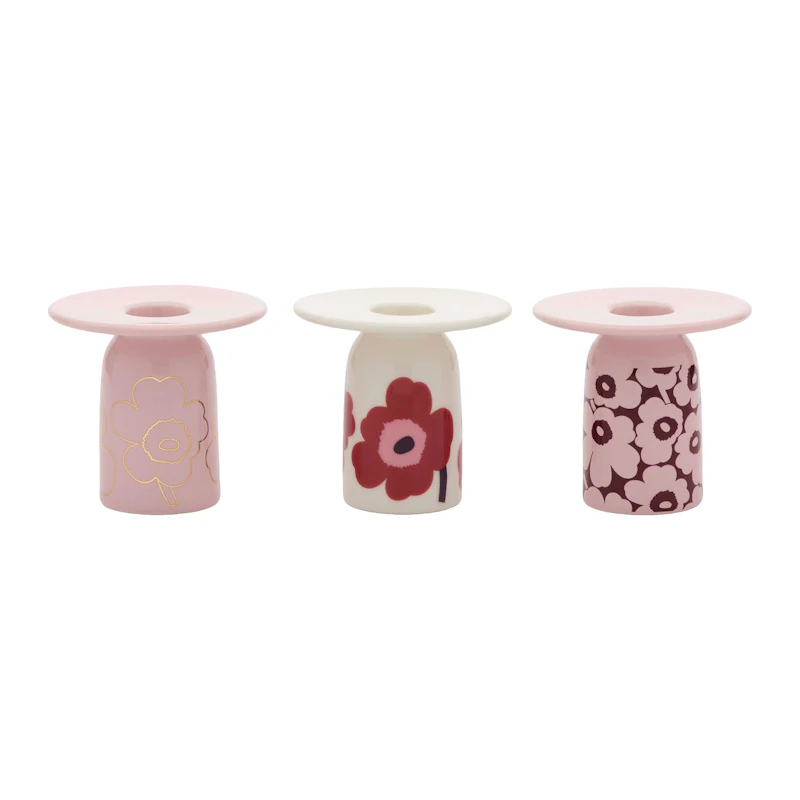 Unikko Lysestake 3-pk, Rosa / Burgundy / Gull