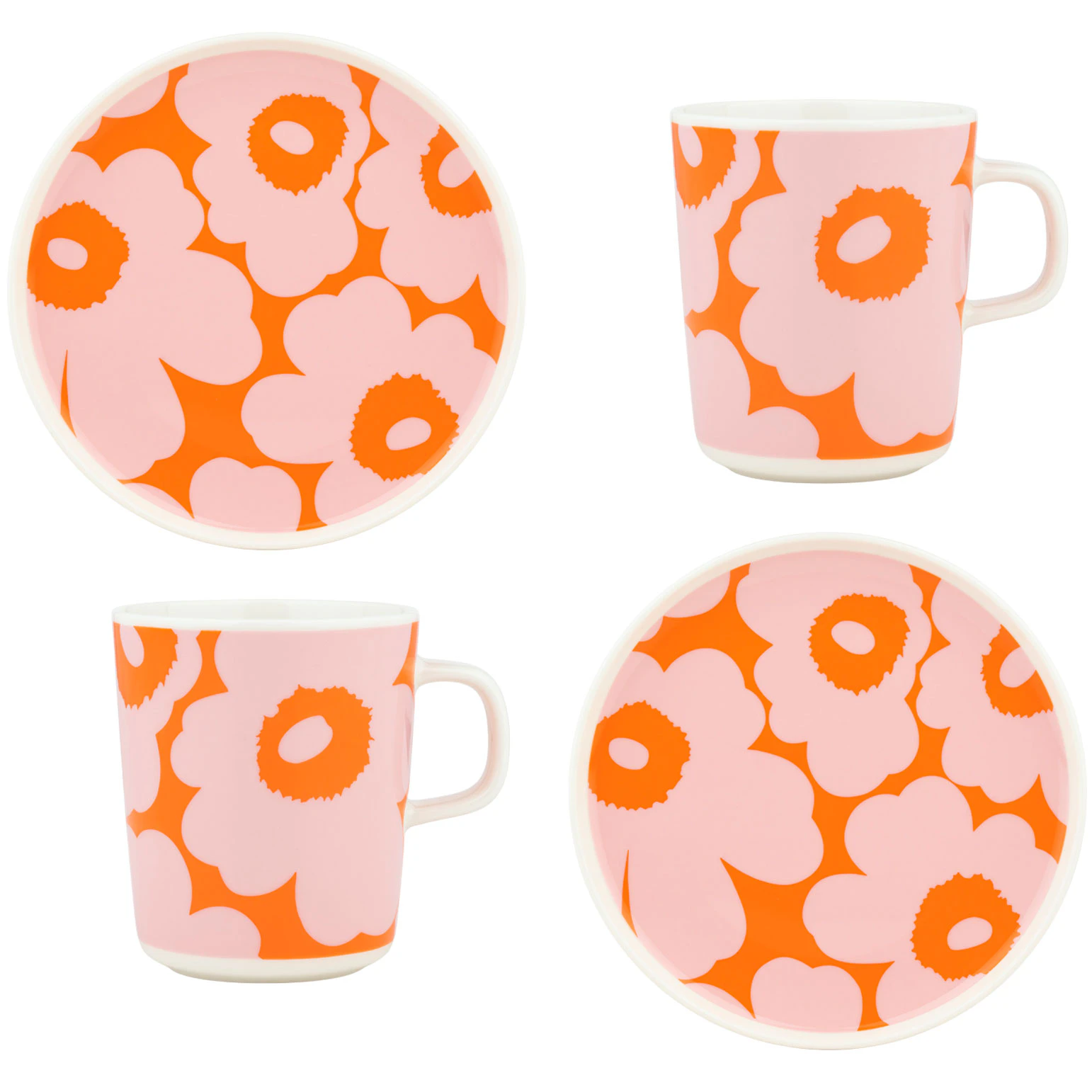 Marimekko Unikko Frokostsett R&oslash;doransje / Rosa -  Kaffekopper Stengods - 075732-132