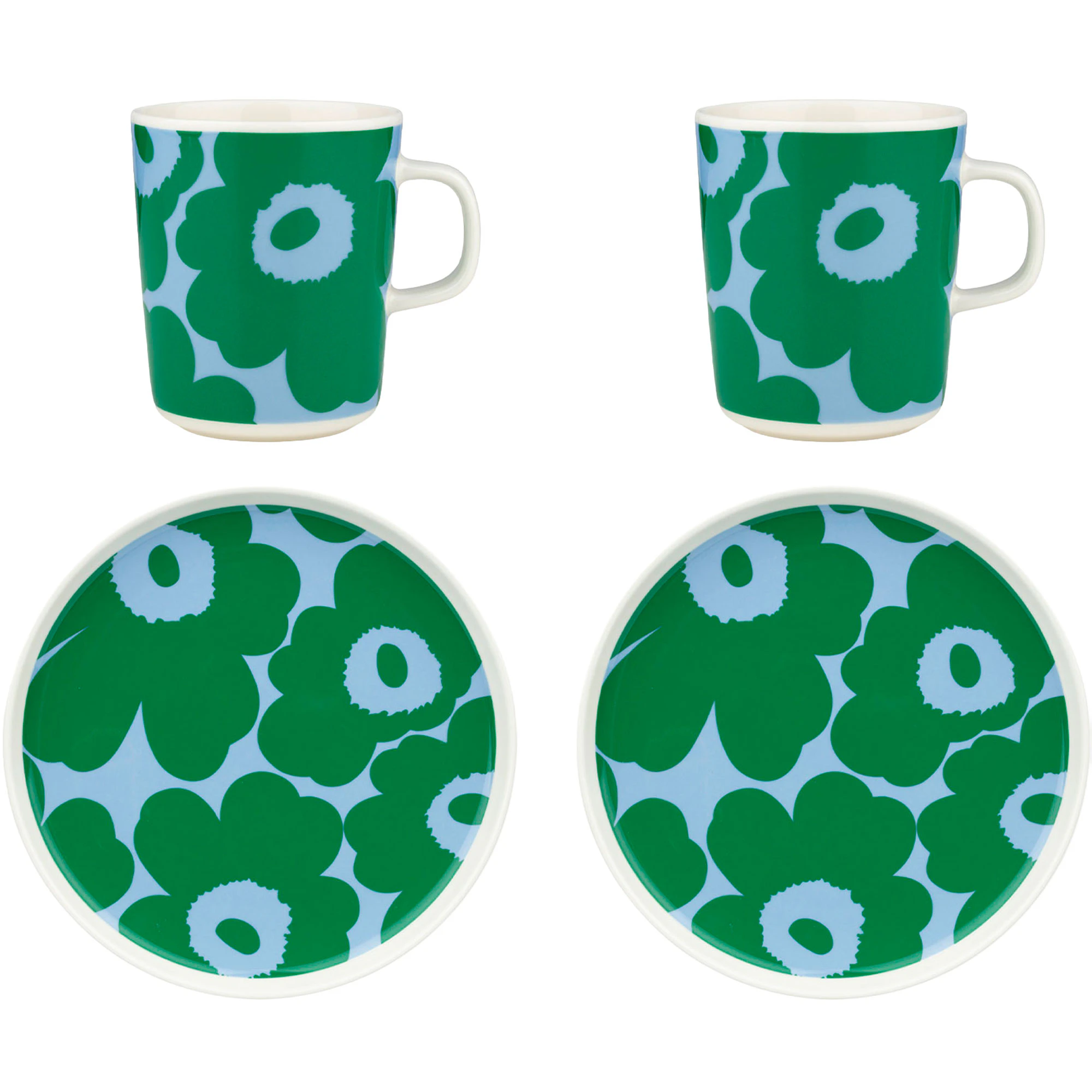 Marimekko Unikko Frokostsett Bl&aring; / Gr&oslash;nn -  Kaffekopper Stengods - 075733-165