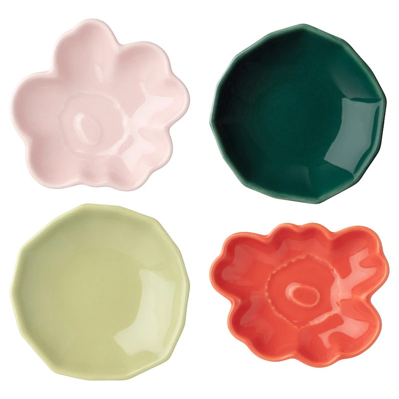 Unikko/Kivet Sidetallerkener 4-pk, Rosa / Mørkegrønn / Pear