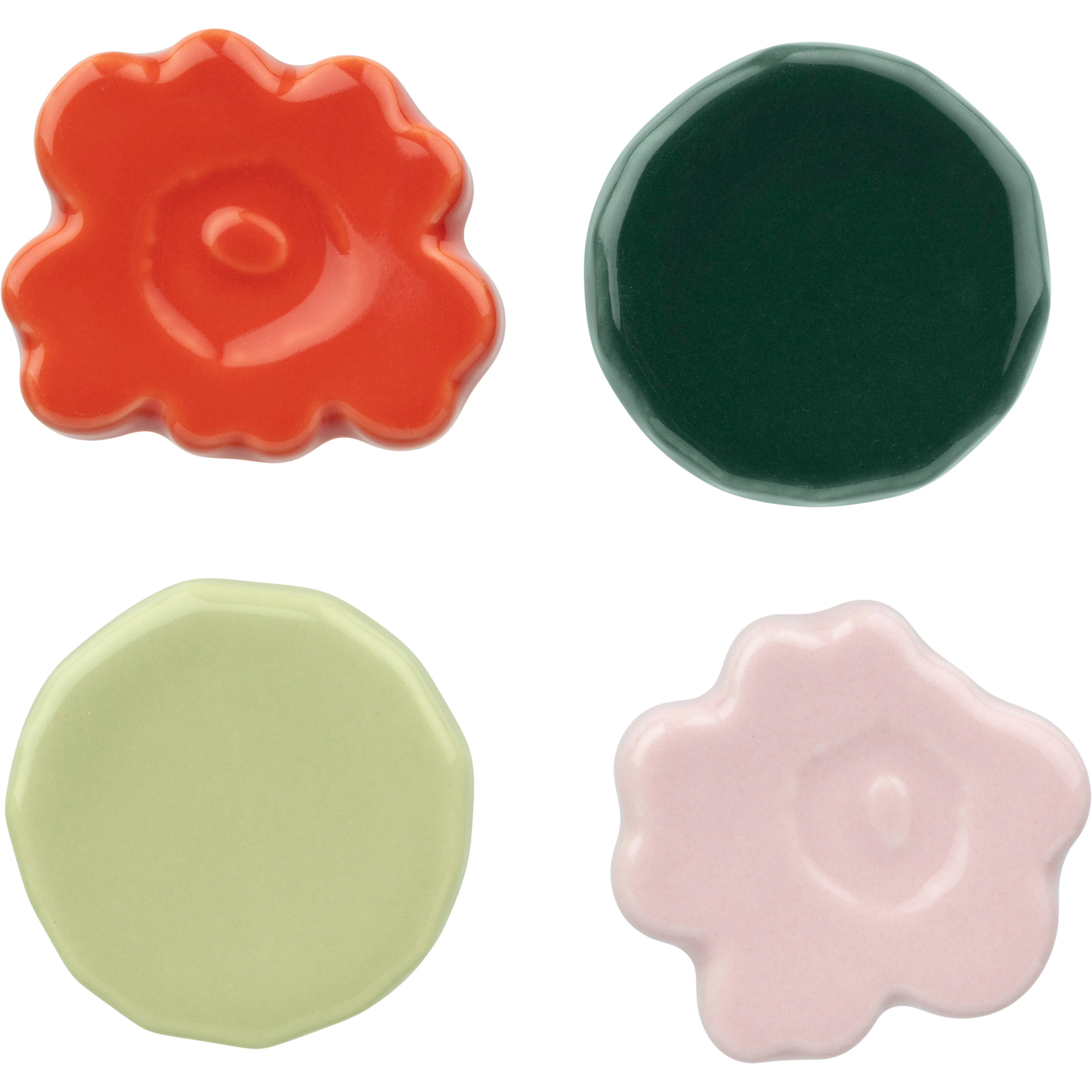 Marimekko Unikko/kivet Spisepinnestativ 4-pk  / M&oslash;rkegr&oslash;nn / Pear -  Asjetter Stengods Rosa - 075287-363