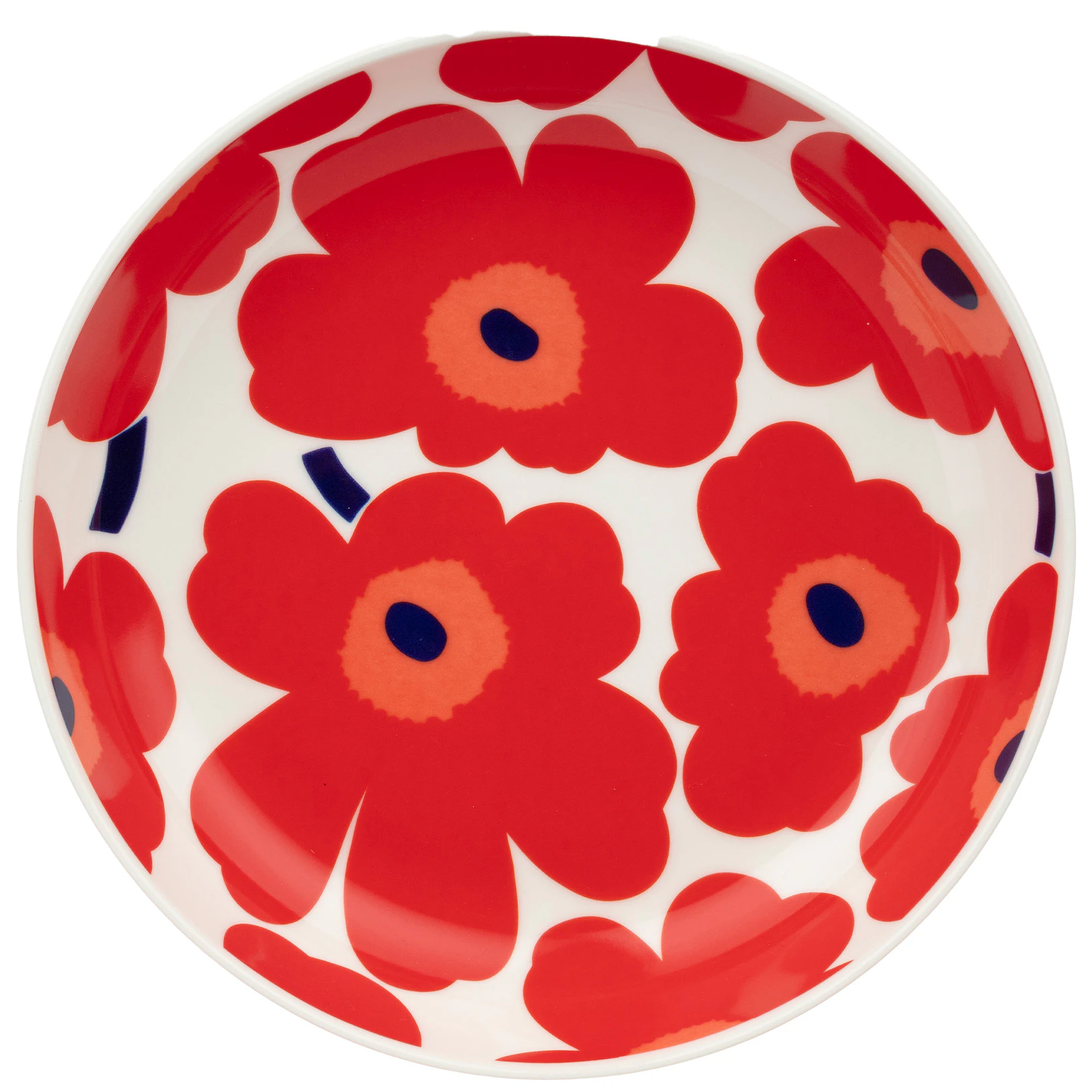Marimekko Unikko/oiva Dyp Tallerken 20,5 Cm  / Bl&aring; / R&oslash;d -  Tallerkener Stengods Hvit - 075538-001