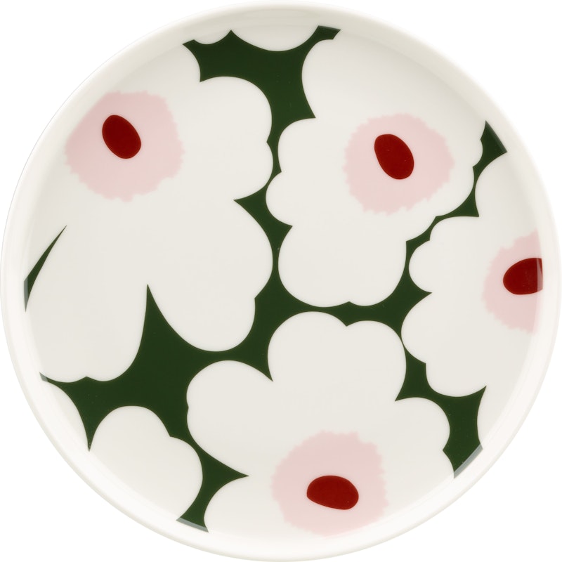 Unikko Tallerken 20 cm, Hvit / Rosa / Mørkegrønn