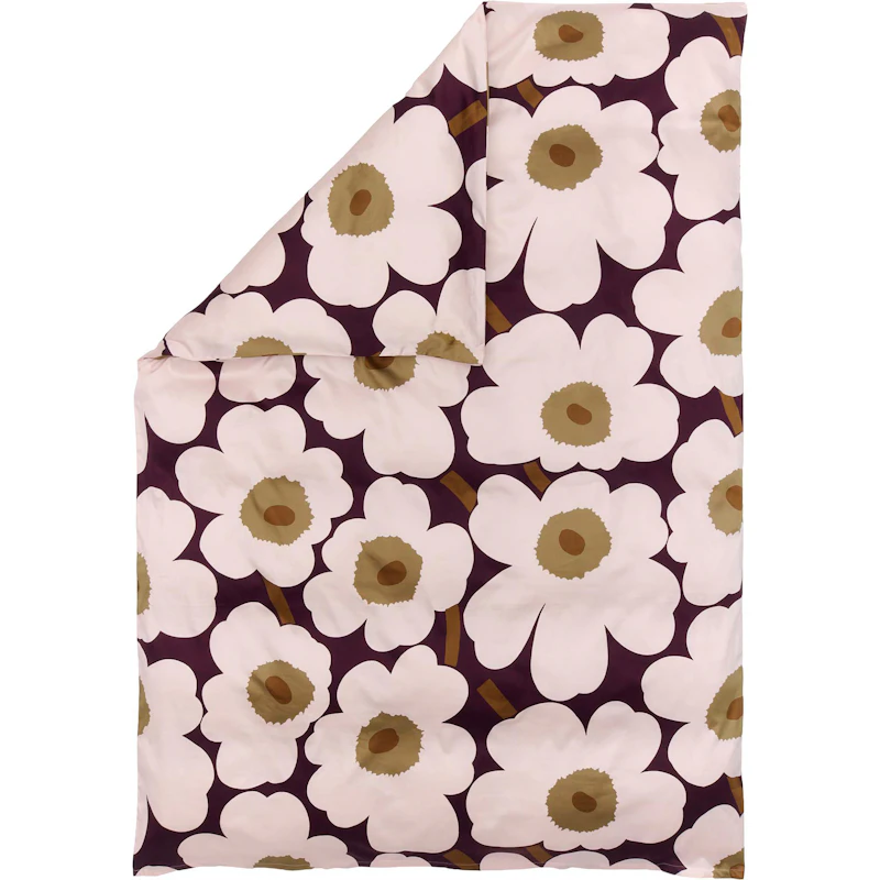 Unikko Satin Dynetrekk 150x210 cm, Plomme / Rosa / Toffee