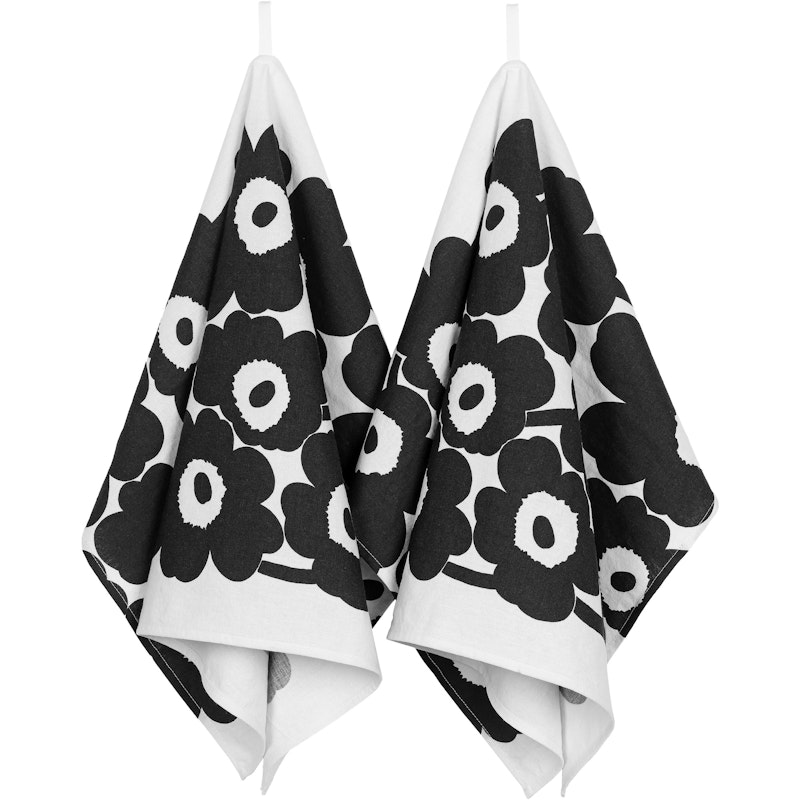 Unikko Kjøkkenhåndkle 47x70 cm 2-pk, Sort / Hvit
