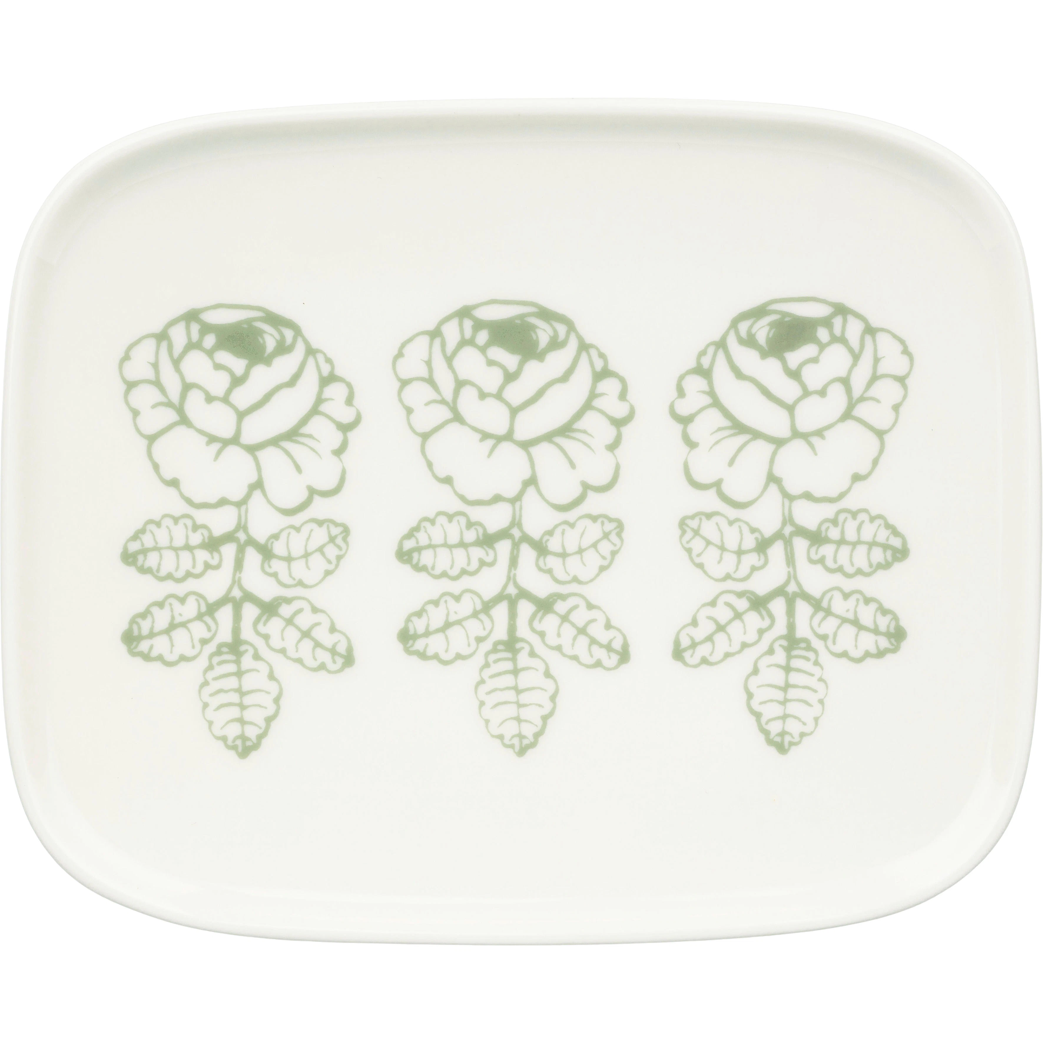 Marimekko Wedding Rose Tallerken 12x15 Cm  / Sage -  Asjetter Stengods Hvit - 075727-160