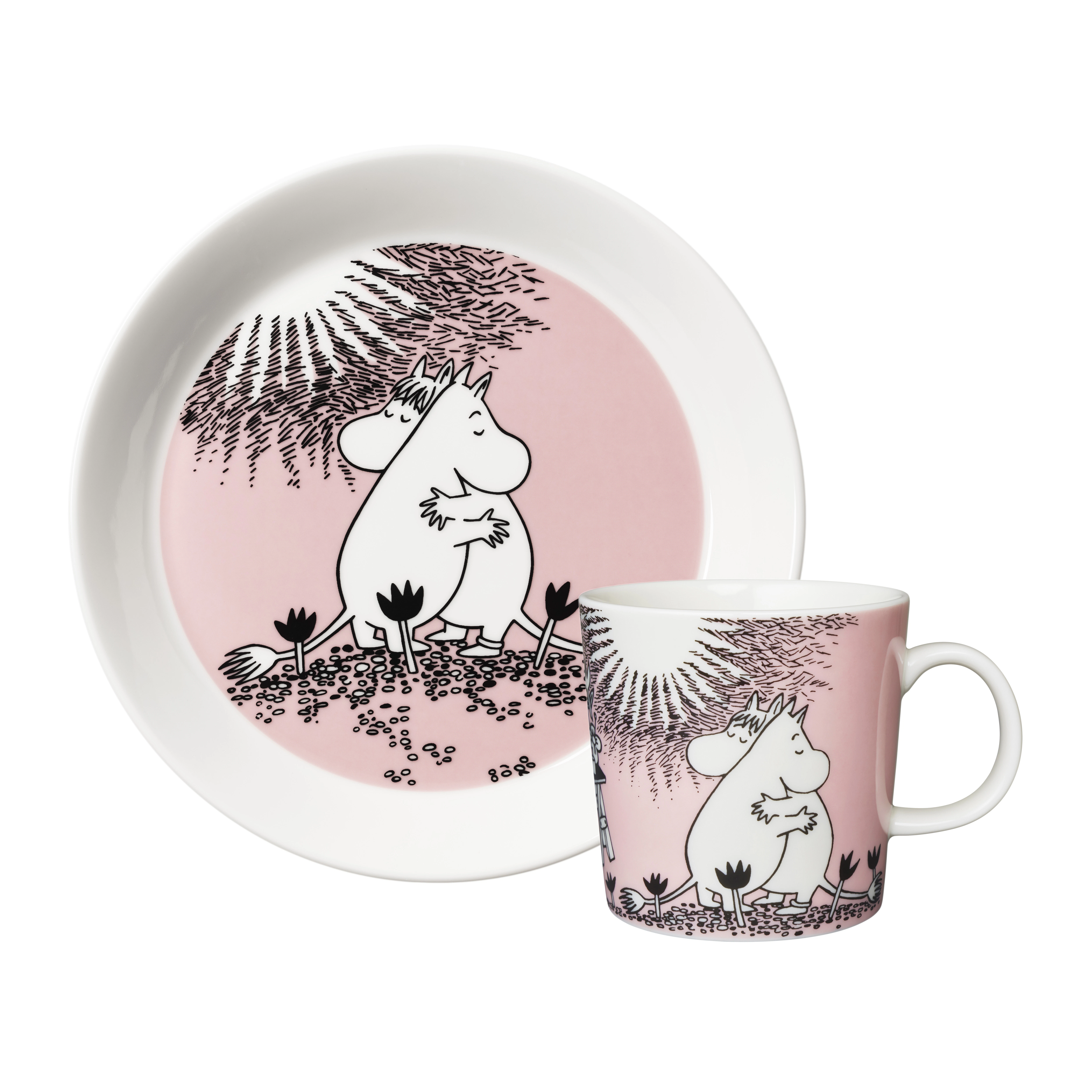 Moomin Arabia Moomin Sett Tallerken / Krus Love 30 -  Kaffekopper Vitroporcelain Rosa - 1082627