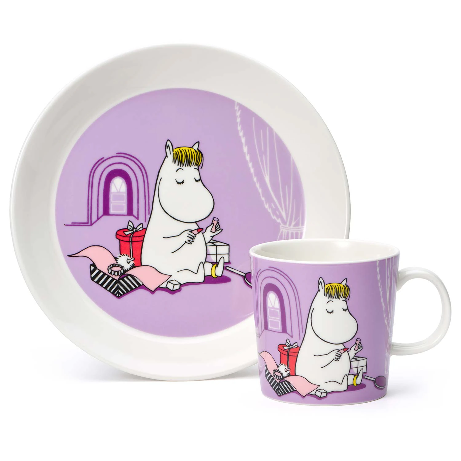 Moomin Arabia Mummi Krus & Tallerken Snorkfr&oslash;ken  -  Kaffekopper Porselen Lilla - 1052351