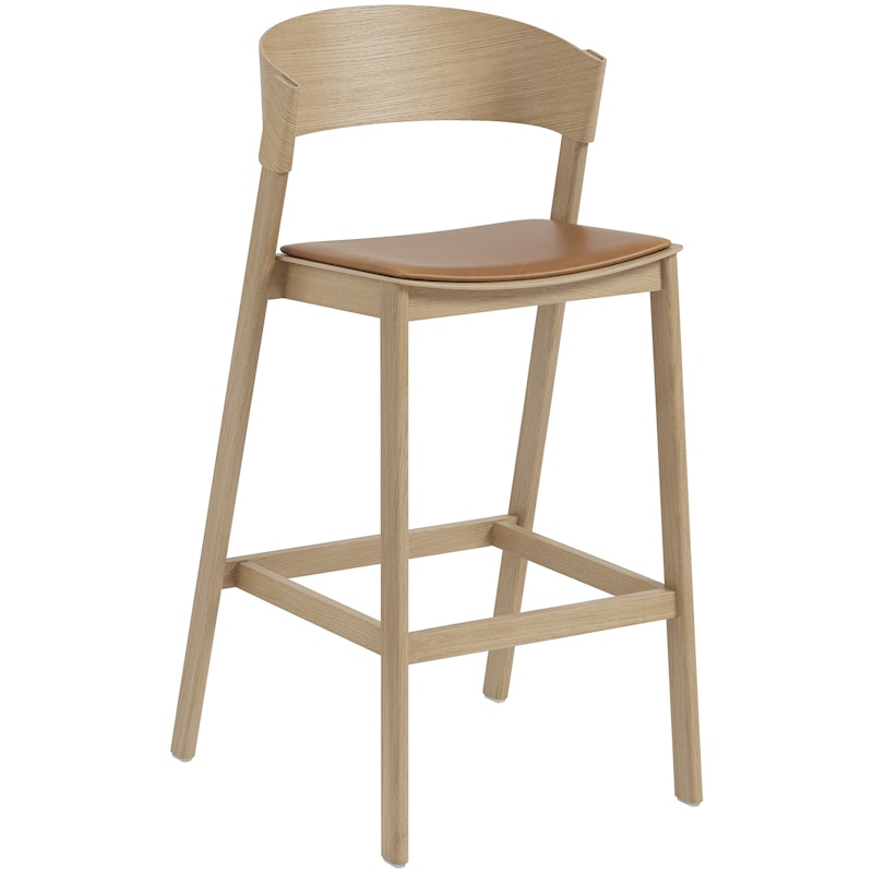 Cover Barstol med Ryggstøtte 75 cm, Eik / Cognac Skinn