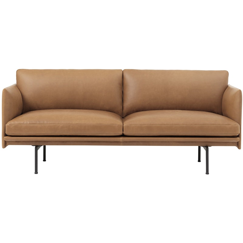 Outline Sofa 2-seters, Silk leather Cognac / Sort Aluminium
