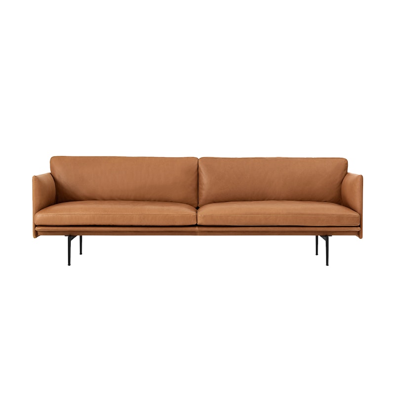 Outline Sofa 3-seters, Silk leather Cognac / Sort Aluminium