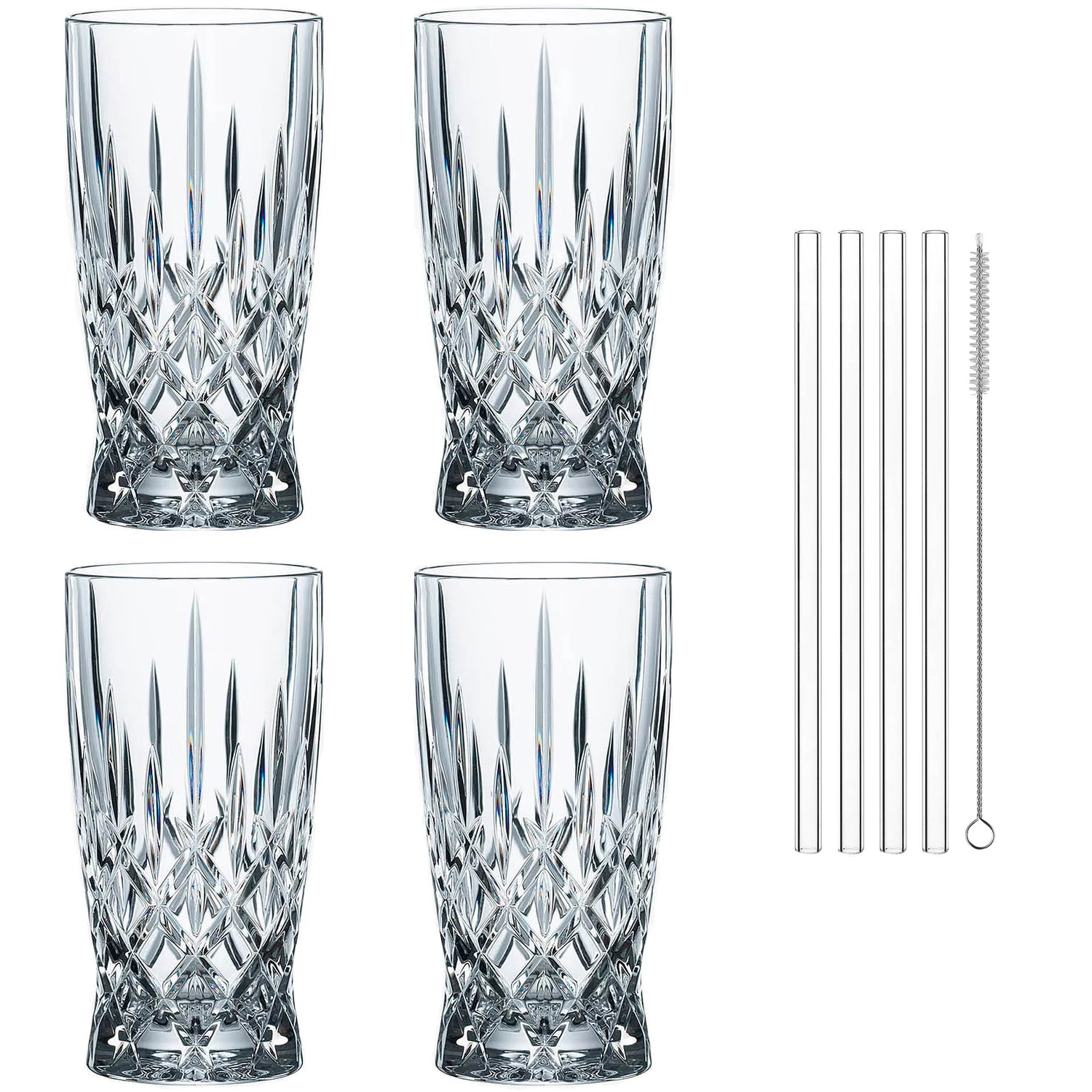 Nachtmann Noblesse Latte Macchiato Glass Med Suger&oslash;r 4-pk -  Kaffekopper Krystall Klar - 104671