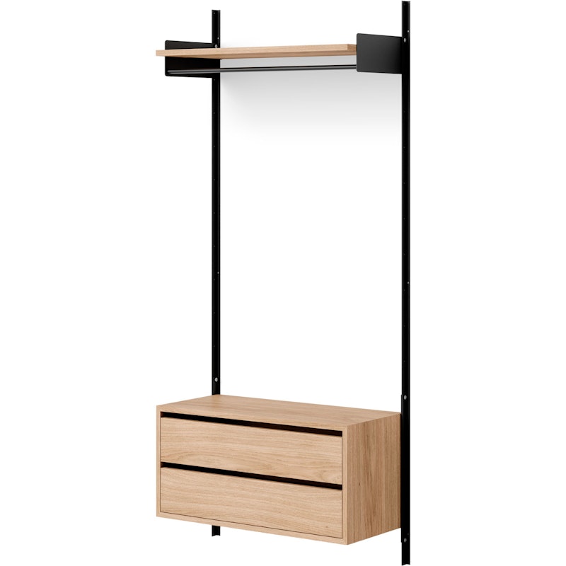 Wardrobe Vegghylle 1 Skap Med Skuffer, Sort Eik