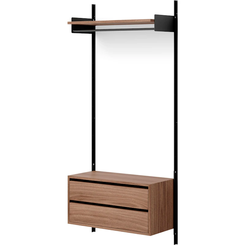 Wardrobe Vegghylle 1 Skap Med Skuffer, Valnøtt