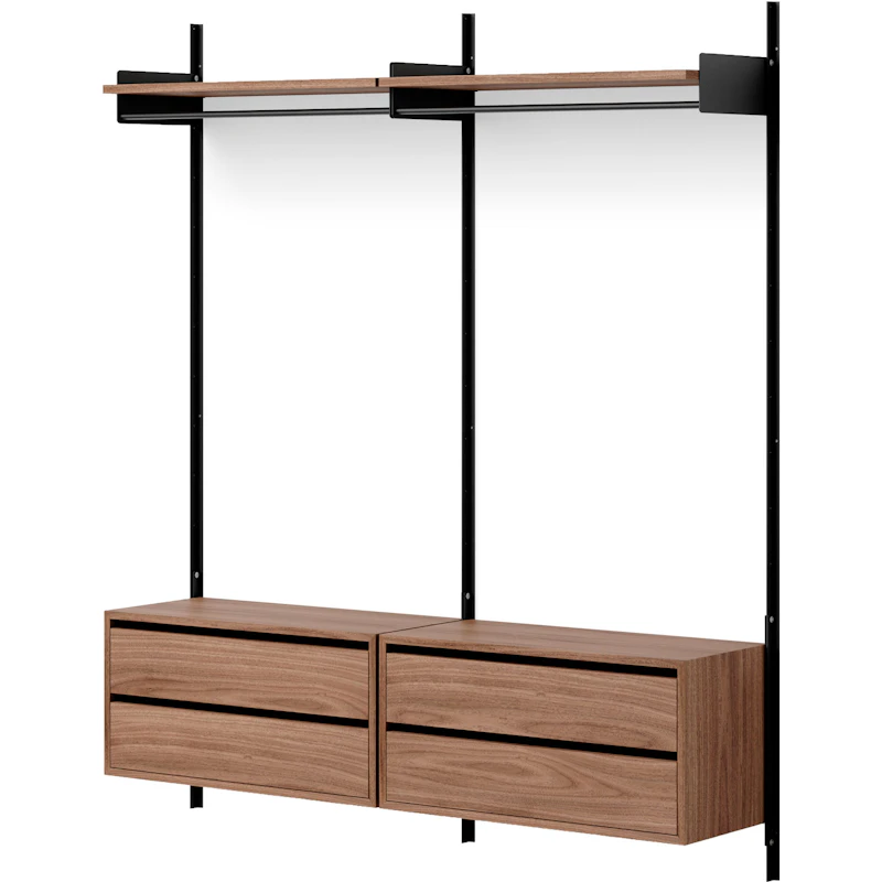 Wardrobe Vegghylle 2 Skap Med Skuffer, Valnøtt