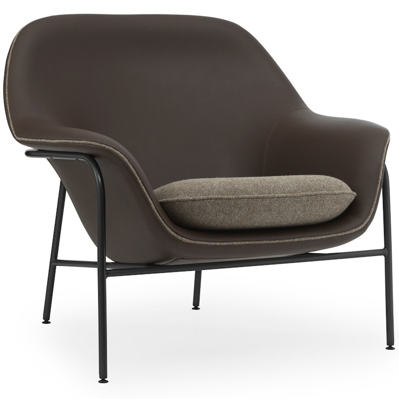 Drape Lounge Chair Low Grey Steel Lenestol Skum Laget av skinn Laget av skinn, Ramme i svart stål Brun