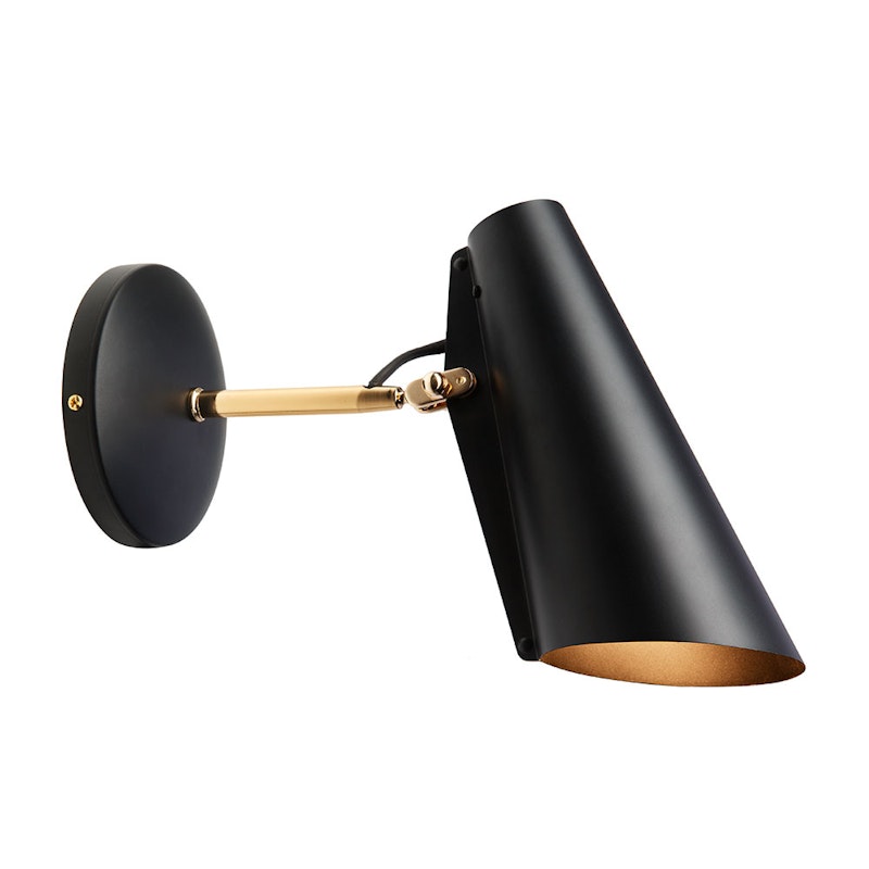 Birdy Vegglampe Kort Arm, Sort/Messing