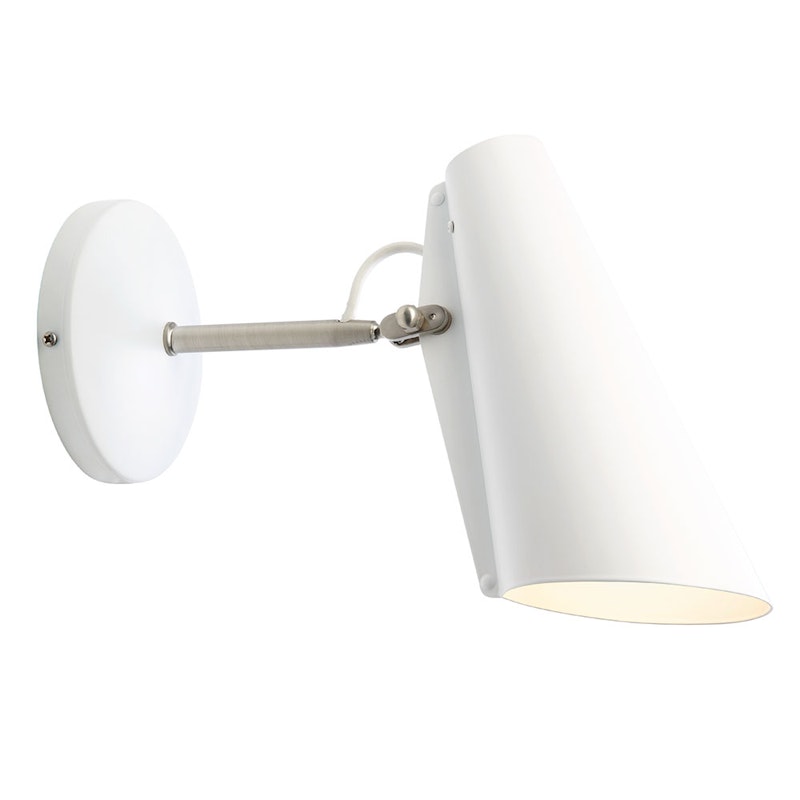 Birdy Vegglampe Kort Arm, Hvit/Metallic