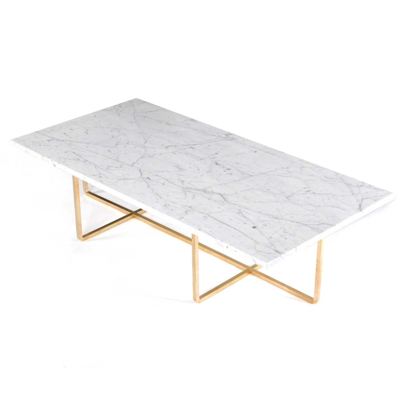 Ninety Salongbord 120x60x30 cm, Messingstativ, Hvit Marmor