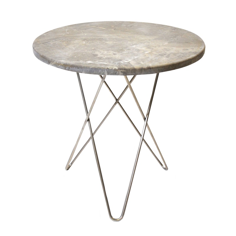 Tall Mini O Table Sidebord Ø50 cm, Stål/Grå Marmor