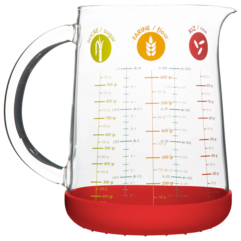 Målekanne Glass 1 L, Rød