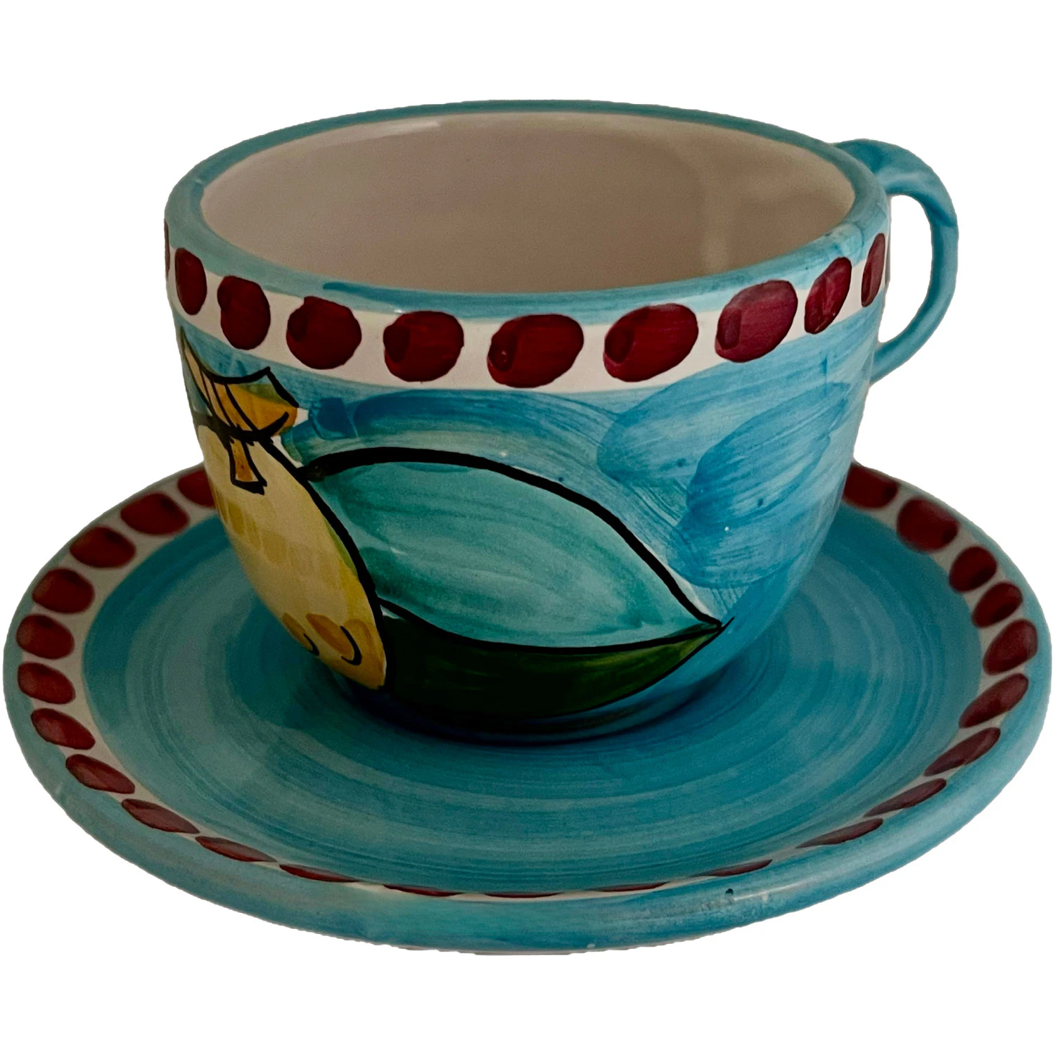 Piccola Home Sorrento Limone Cappuccinokopp Med Tallerken - Kaffekopper Keramikk Turkis - TZTHAN-SL-CC