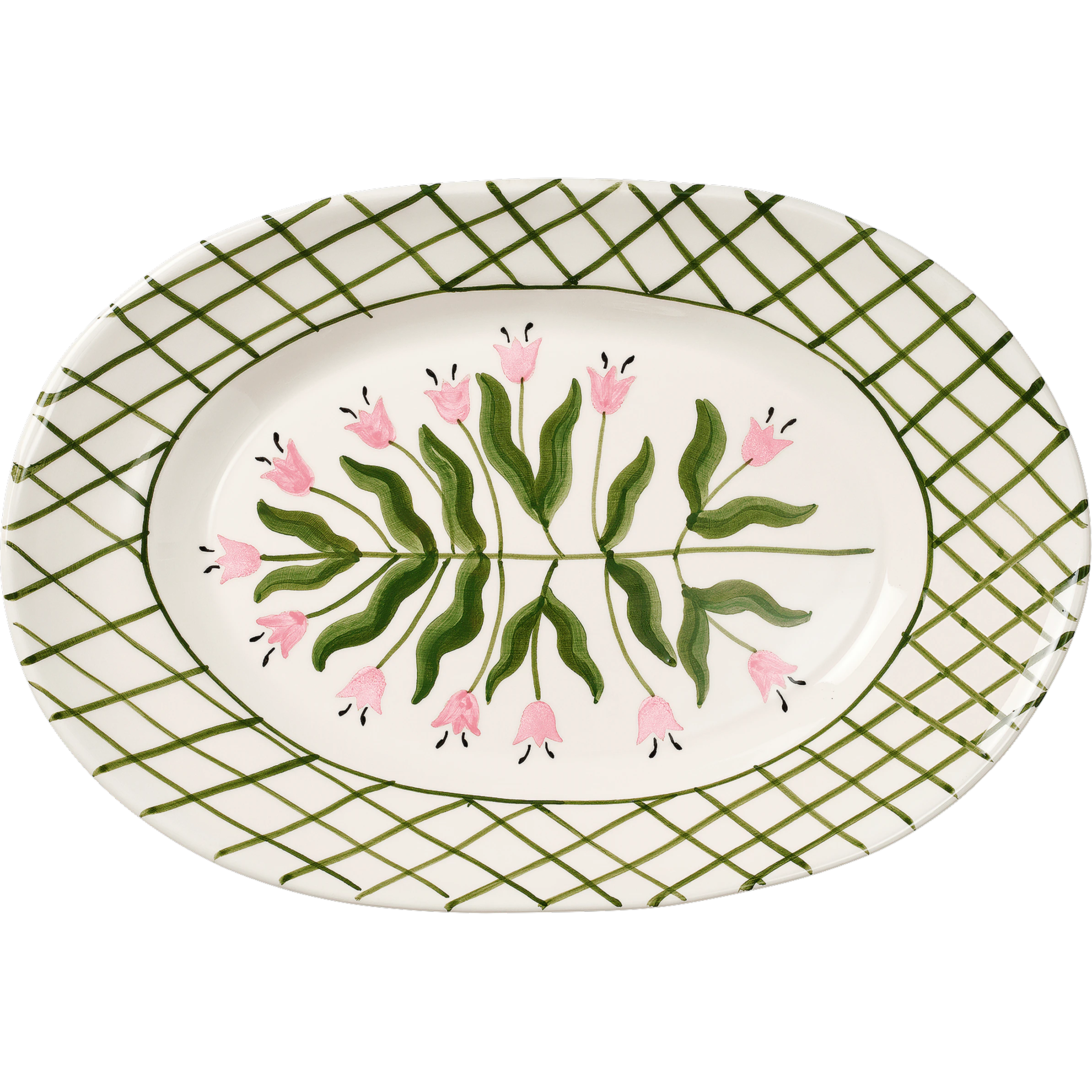 Pick a Poppy Tulip Serveringsfat Madelen M&ouml;llard x  26 Cm  -  Serveringsfat Fajanse Gr&oslash;nn - C06263805SS26-485